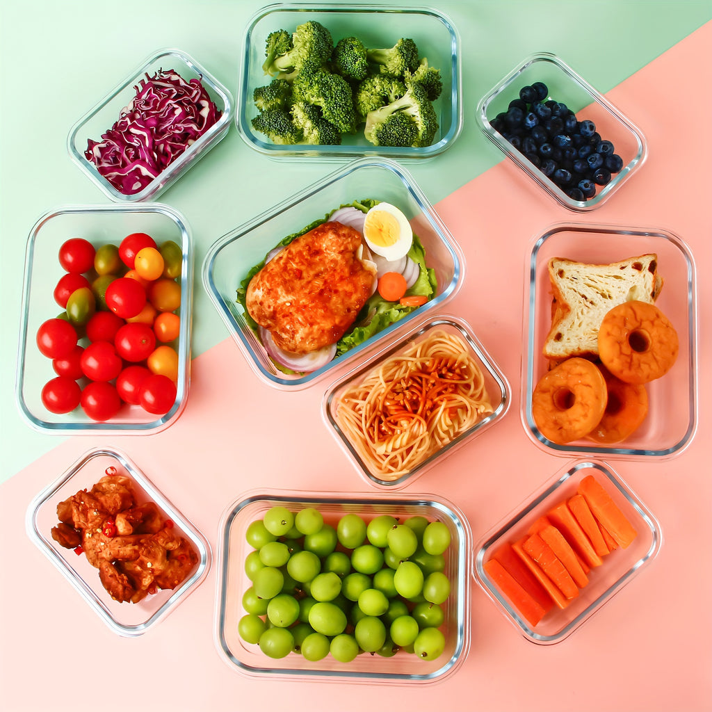16pcs Glass food storage container, suitable for pre-meal preparation, sealed bento box, kitchen refrigerator crisper with leak-proof lock lid, suitable for microwave, lunch box, oven, refrigerator and dishwasher