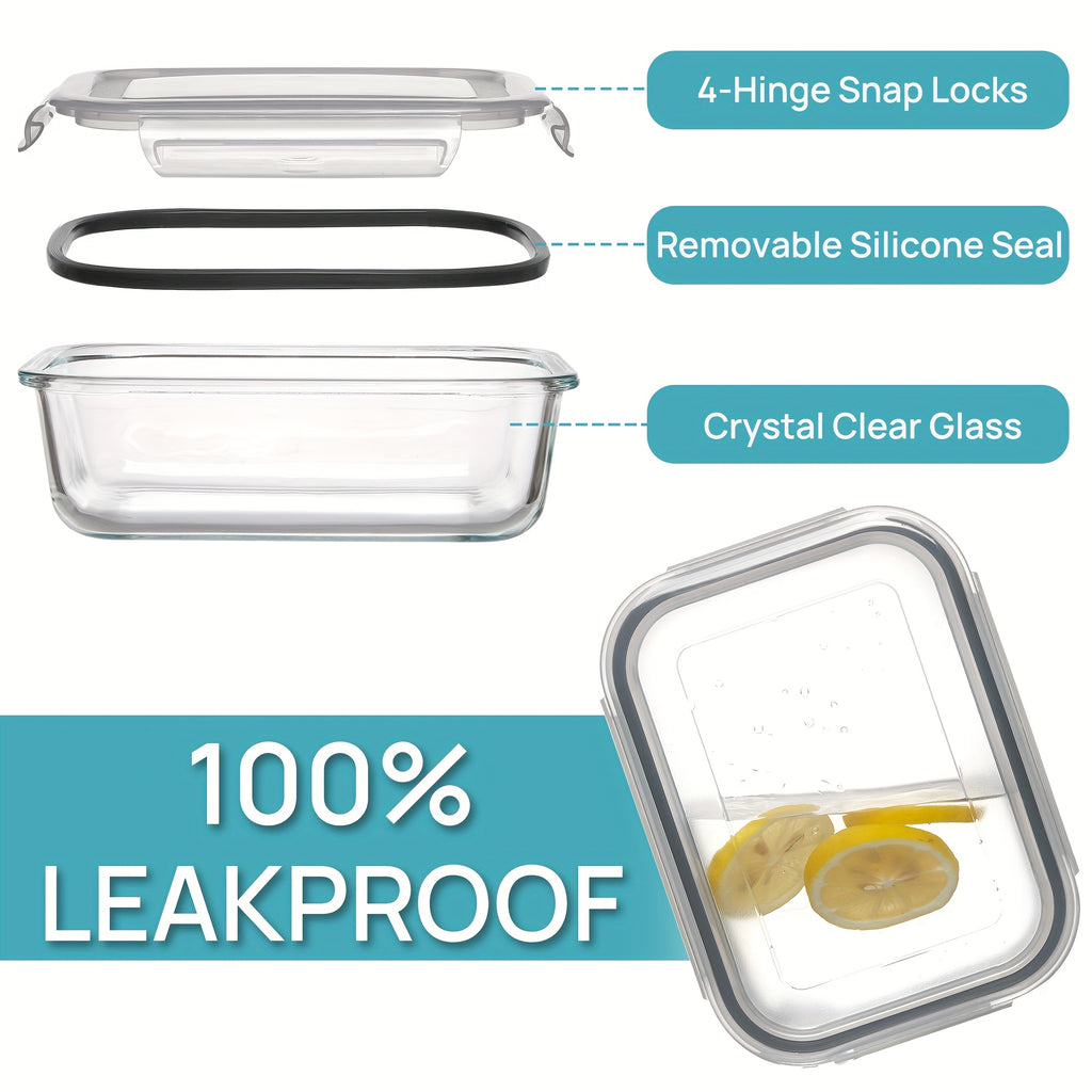 [Leakproof Glass Containers] Vtopmart 5pcs 22oz Glass Meal Prep Containers with Snap-On Lids | BPA-Free, Leakproof & Stackable Food Storage Sets for Lunch, Office, Gym - Microwave, Oven, Freezer Safe