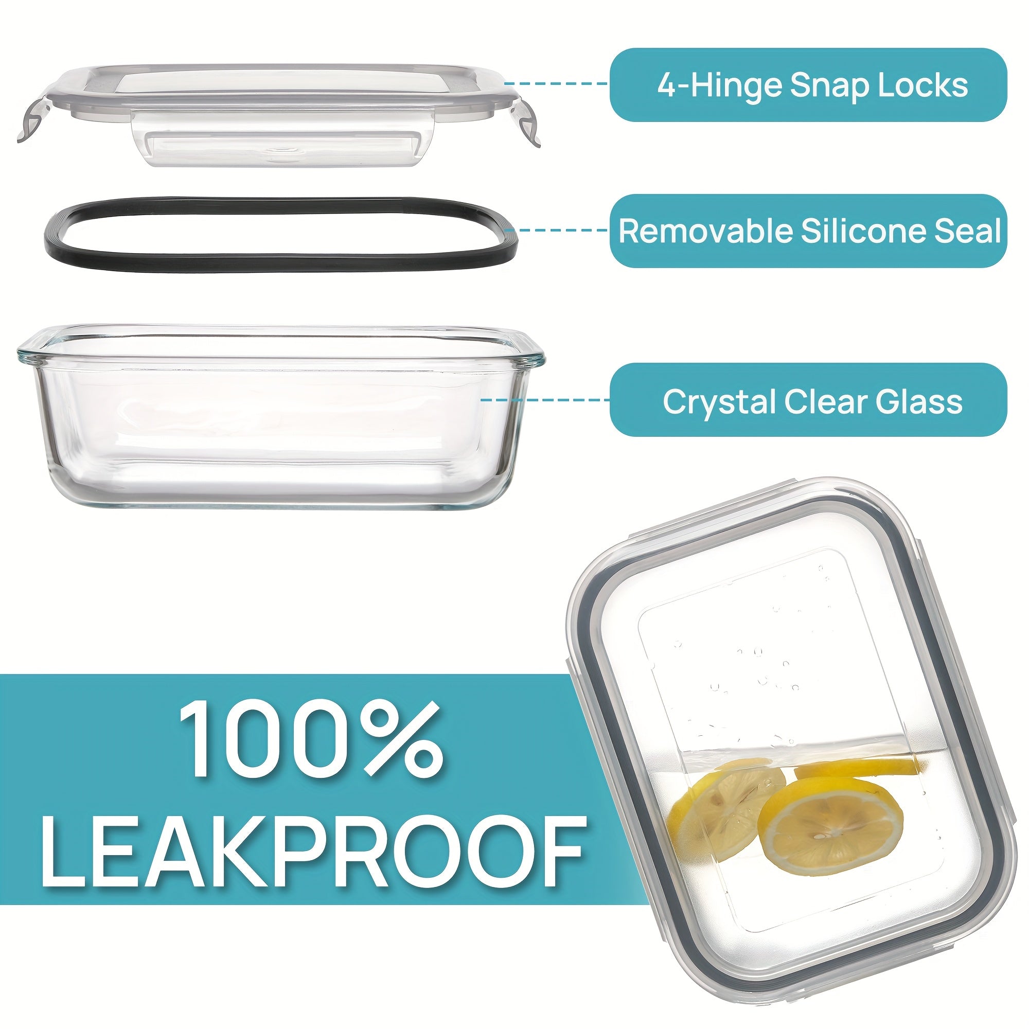 [Leakproof Glass Containers] Vtopmart 5pcs 22oz Glass Meal Prep Containers with Snap-On Lids | BPA-Free, Leakproof & Stackable Food Storage Sets for Lunch, Office, Gym - Microwave, Oven, Freezer Safe