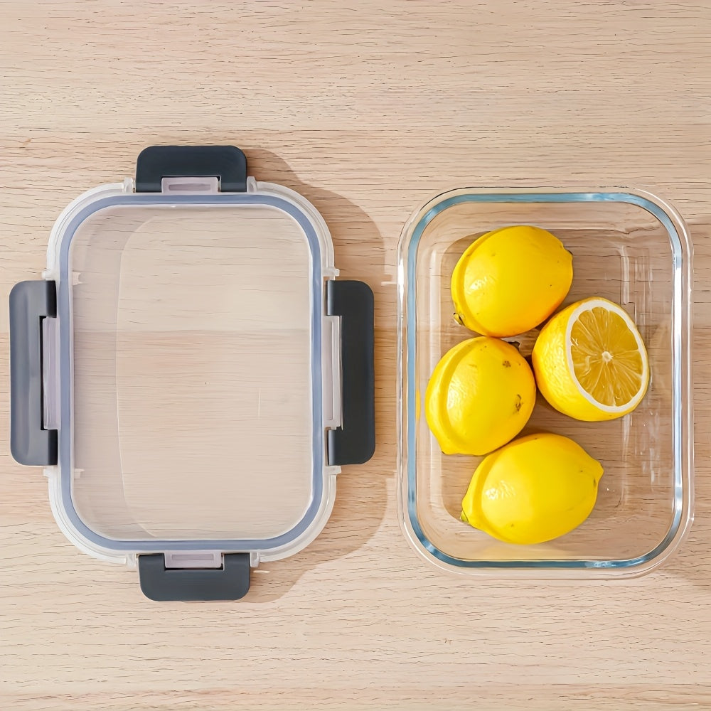 1pc Black Edge Transparent Lid Rectangular 35.17oz with Sealed Lid High Borosilicate Thickened Glass Food Storage Container Leak-proof Microwave Oven and Freezer Safe Built-in Silicone Ring with Four-Sided Locking Double Sealing Airtight Lid Stackable