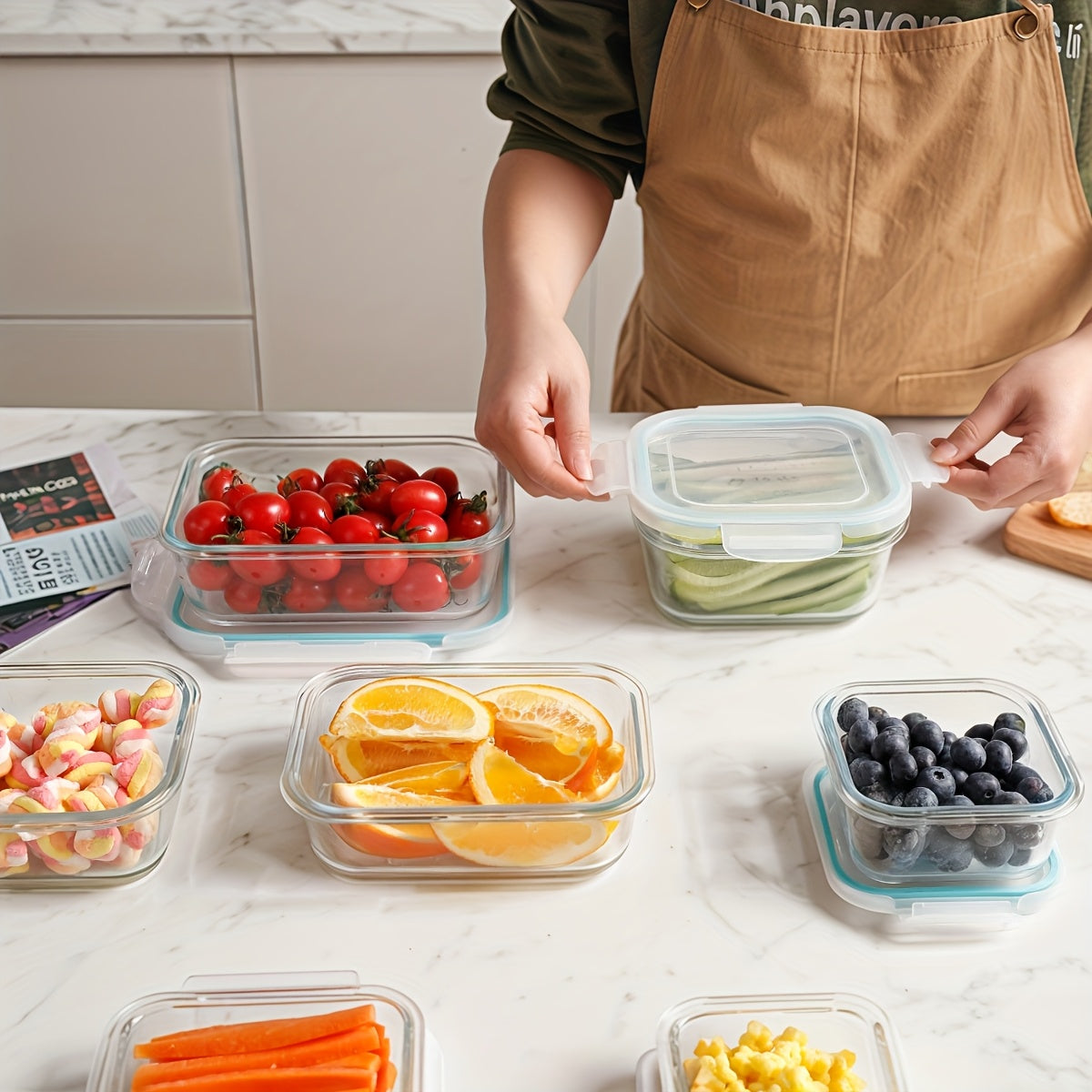 8/16pcs Storage Containers, Reusable Glass Freshness Boxes, Leak Proof Glassware Sets, Tableware Sets For Storing Fruits, Vegetables, Sandwiches, And Three Meals A Day