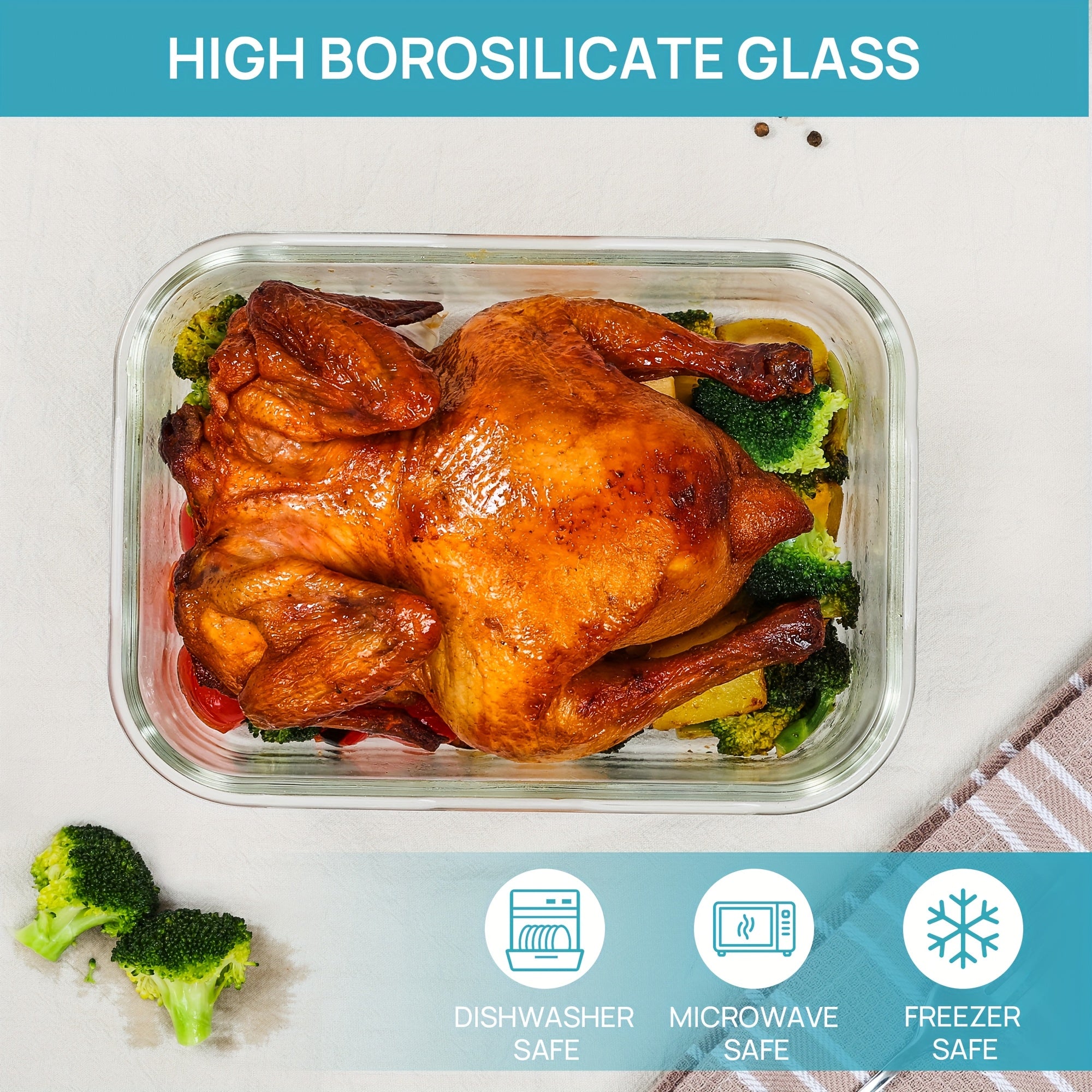 [Airtight Glass Containers] Vtopmart 2Pack Large Glass Storage Containers | 1860ml/ 63oz Meal Prep Food Container Set With Snap Airtight Lid For Baking, Microwave, Oven, Leak Proof, For Freezer, Dishwasher