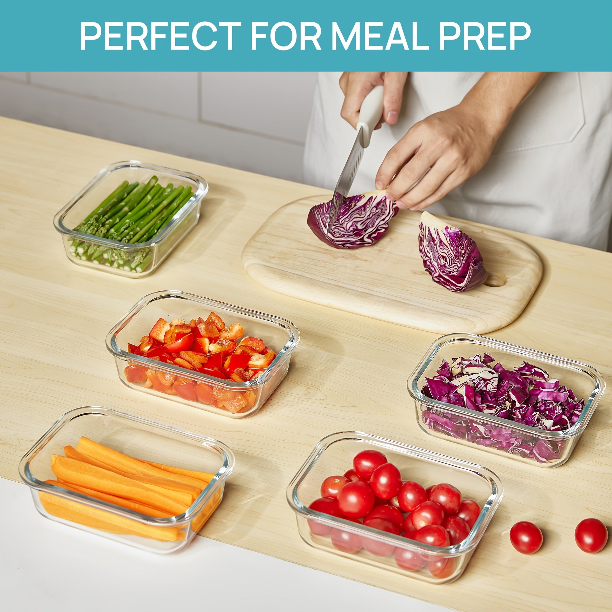 [Leakproof Glass Containers] Vtopmart 5pcs 22oz Glass Meal Prep Containers with Snap-On Lids | BPA-Free, Leakproof & Stackable Food Storage Sets for Lunch, Office, Gym - Microwave, Oven, Freezer Safe
