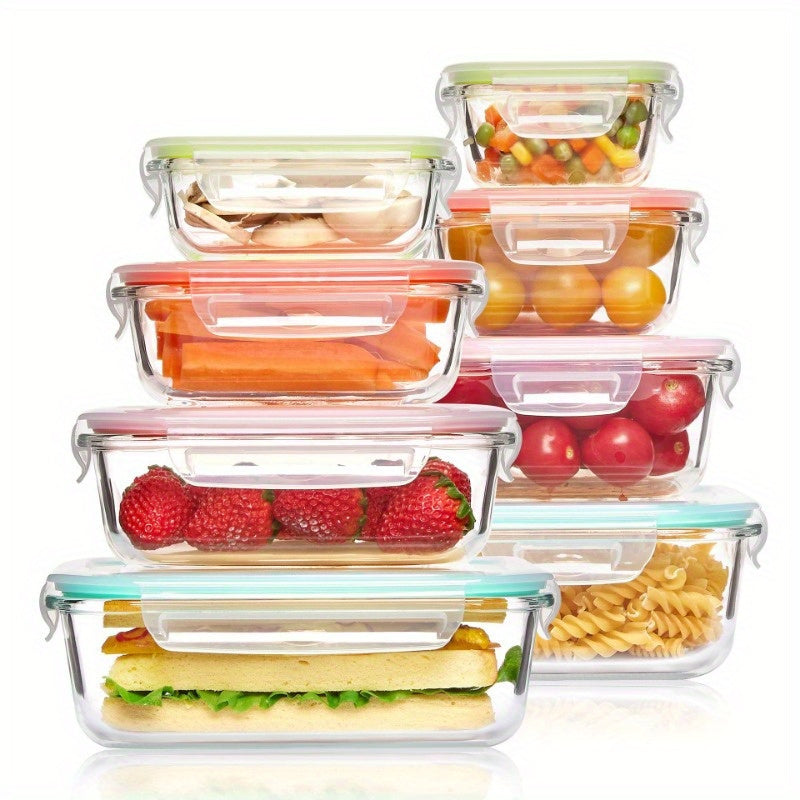 16pcs Set 8 Glass Bowls 8 Lids Microwave Oven Dishwasher Safe Airtight Leakproof Food Storage Containers Healthy Snacks And Leftovers Preparation Set