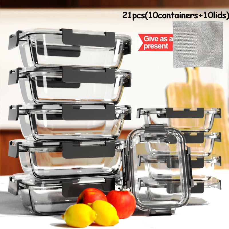 21pcs Glass Food Storage Containers with Leak-Proof Lids - Microwave, Oven, Freezer & Dishwasher Safe - Airtight Stackable Bowls with Flip-Top Lids - Clear Glass Lunch Containers for Meal Prep, Leftovers, Kitchen - Ideal Kitchen Gift for Home Cooks,