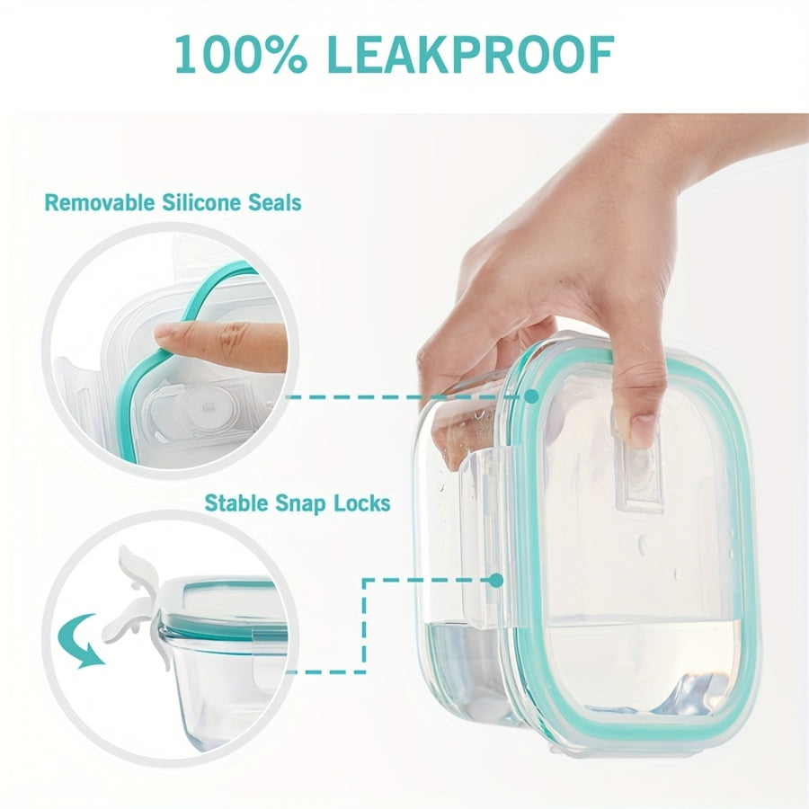 [8pcs Glass Container] 8pcs Glass Food Storage Container | Leak Proof, Microwave, Oven, Freezer And Dishwasher Safe, BPA-Free | For Fresh Food Storage, Portion Control And Leftovers