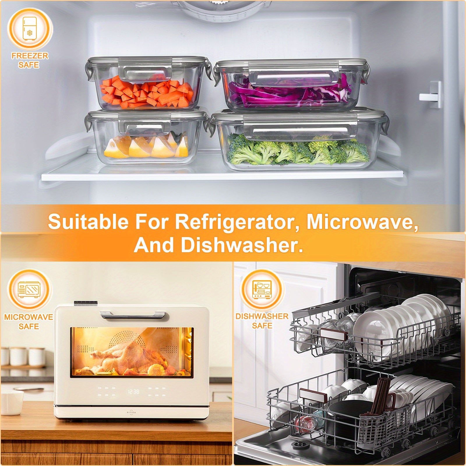 1pc Glass Lunch Box Set with Lid (Grey) - Borosilicate Glass Lunch Box, Baking Container with Snap Airtight Lids for Microwave, Glass Food Container, Microwave and Dishwasher Safe, Rectangular Food Storage Container for Students and Office Workers