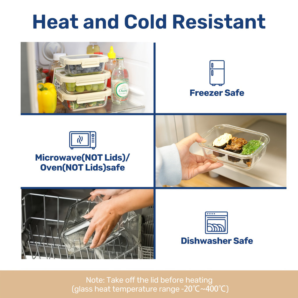 Containers for Meal Preparation Made of Glass with Unique Lids, Safe for Food, Suitable for Lunch Storage, Organizing Pantry Items, And Can Be Used from Freezer to Oven Without Leaking.