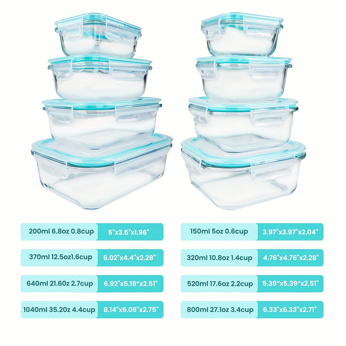 [8 Pack Premium Glass Containers] 8 Pack Premium Glass Food Storage Containers | Airtight & Leak-Proof, Microwave/Oven/Dishwasher/Freezer Safe, BPA-Free Stain-Resistant Square Containers with Flip-Top Lids for Meal Prep, Bento Boxes, Leftovers & Fresh