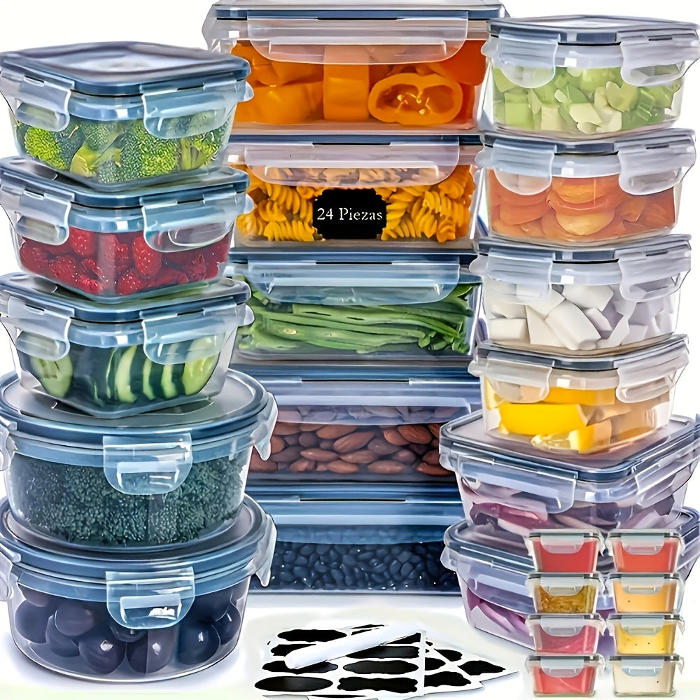 48pcs Food Storage Container Set Kitchen Storage Box Leak Proof Meal Preparation Box Local Warehouse Includes 24 Lunch Boxes, 24 Lids, And Free Labels And Markers, Suitable for Kitchen And Food Cabinet Organization, Christmas Decoration