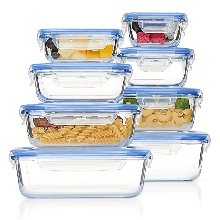 [8pcs Glass Container] 8pcs Glass Food Storage Container | Leak Proof, Microwave, Oven, Freezer And Dishwasher Safe, BPA-Free | For Fresh Food Storage, Portion Control And Leftovers