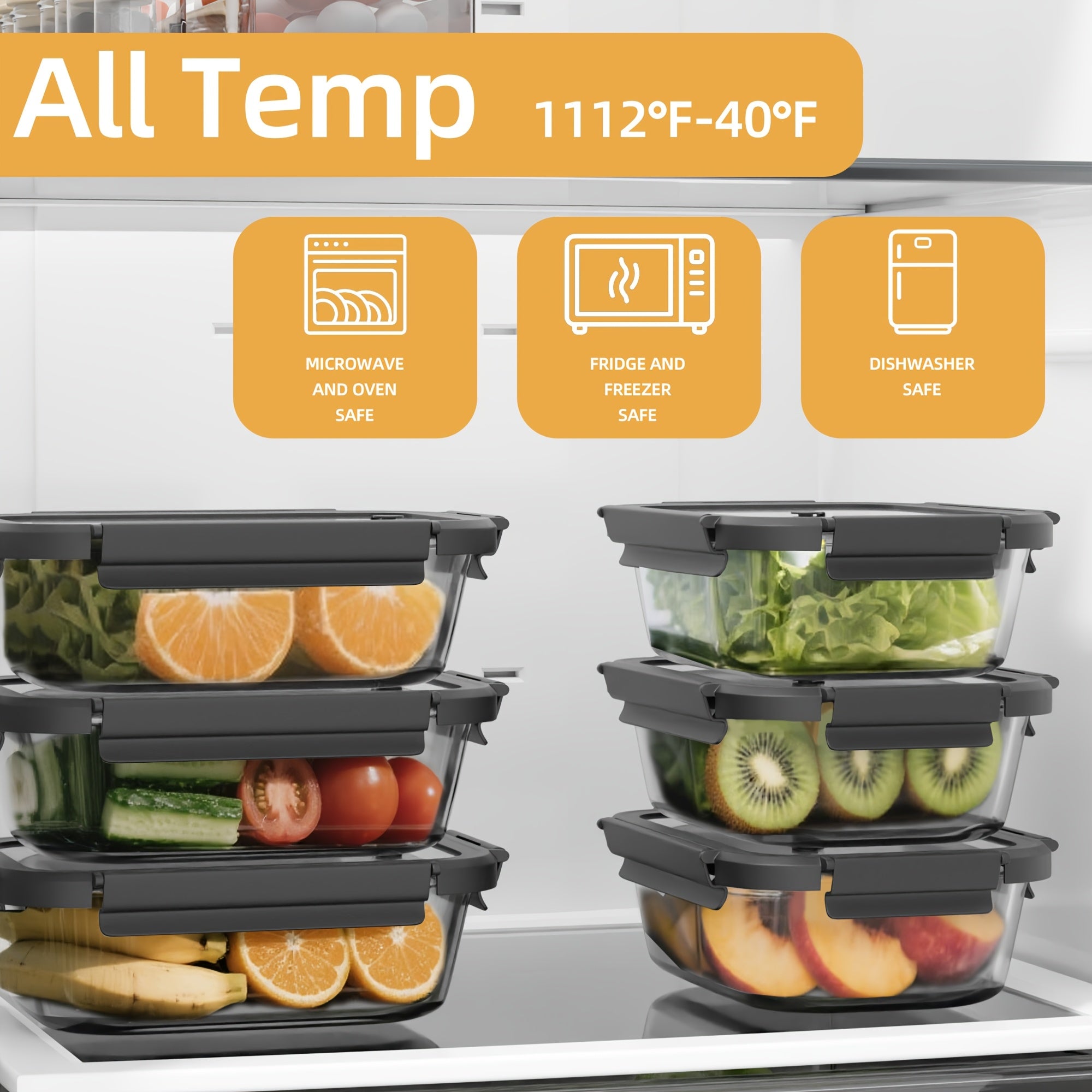 BYLWORKOUT 44oz High Quality Borosilicate Glass Lunch Box With Glass Lid, Suitable For Microwave, Refrigerator, Oven, Reusable Fresh-keeping Boxglass Food Storage Containers With Lids