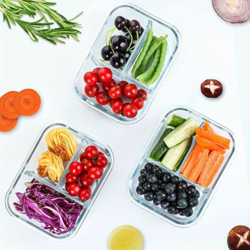 2025 Glass Meal Prep Containers 3 Compartment with Lids - Microwave, Oven & Dishwasher Safe Rectangular Food Storage Containers for Lunch, Portion Control & Leftovers, Back to School Bento Box, Lunch Box