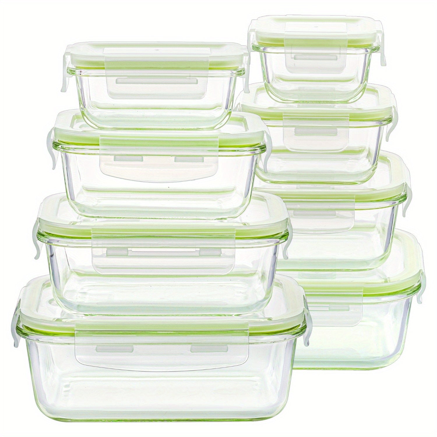 [8 Pack Grass Green Food Tubs] 8 Pack Grass Green Food & Dish Transport-Bus Tubs | Glass Food Storage Containers with Airtight Lids, Meal Prep Containers