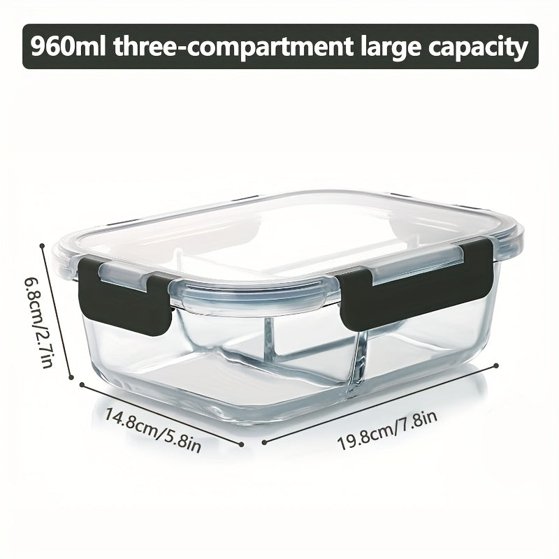 2025 Glass Meal Prep Containers 3 Compartment with Lids - Microwave, Oven & Dishwasher Safe Rectangular Food Storage Containers for Lunch, Portion Control & Leftovers, Back to School Bento Box, Lunch Box