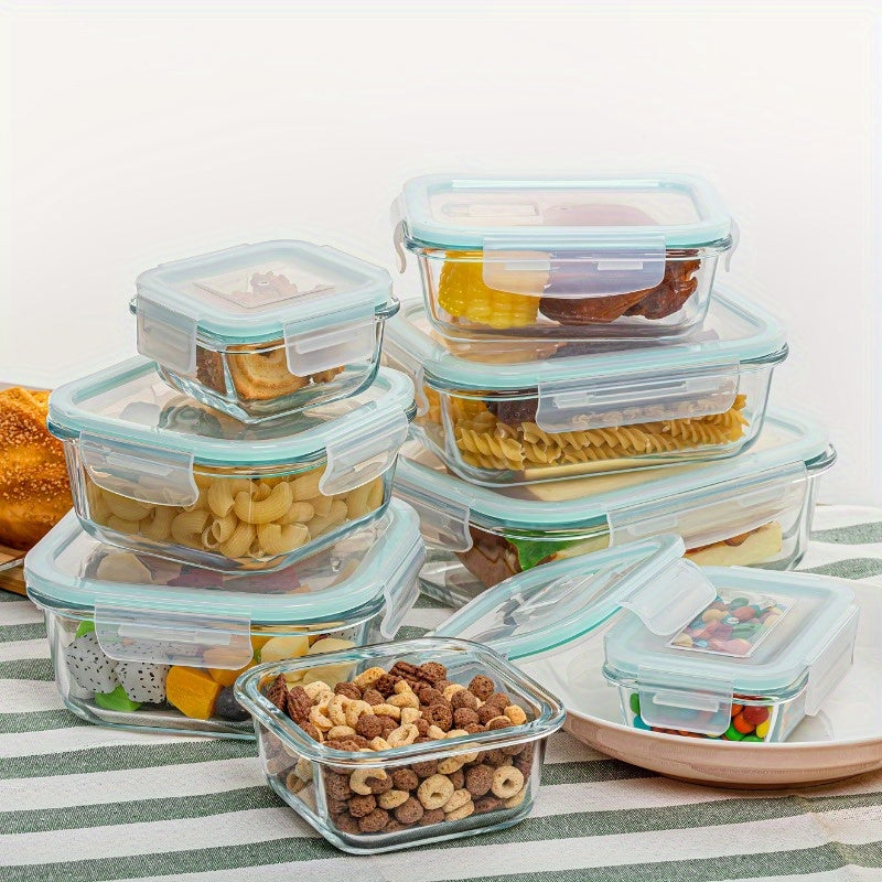 16pcs Set 8 Glass Bowls 8 Lids Microwave Oven Dishwasher Safe Airtight Leakproof Food Storage Containers Healthy Snacks And Leftovers Preparation Set