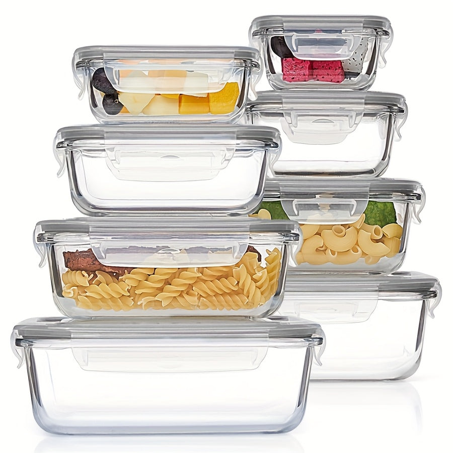 [8pcs Glass Container] 8pcs Glass Food Storage Container | Leak Proof, Microwave, Oven, Freezer And Dishwasher Safe, BPA-Free | For Fresh Food Storage, Portion Control And Leftovers