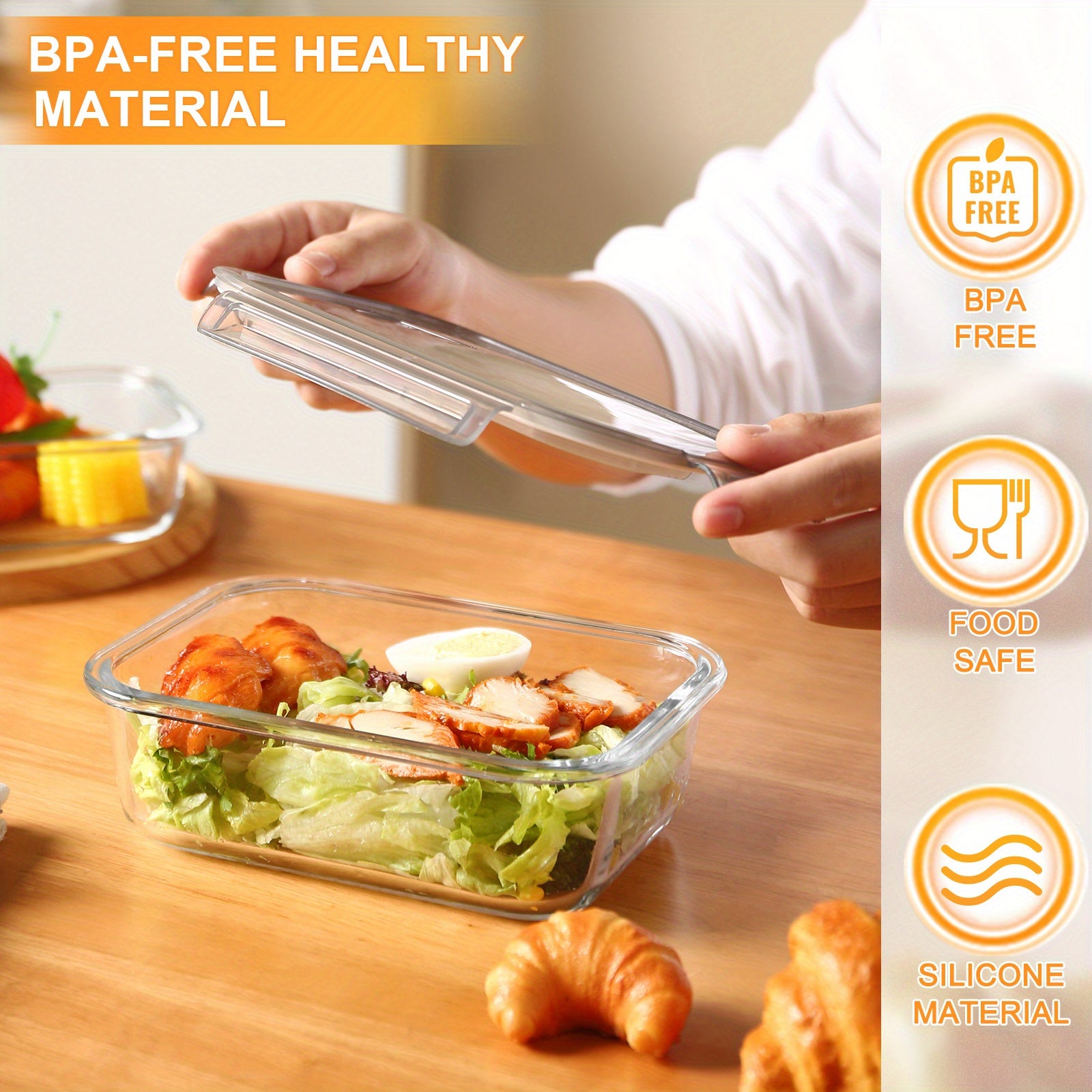 1pc Glass Lunch Box Set with Lid (Grey) - Borosilicate Glass Lunch Box, Baking Container with Snap Airtight Lids for Microwave, Glass Food Container, Microwave and Dishwasher Safe, Rectangular Food Storage Container for Students and Office Workers