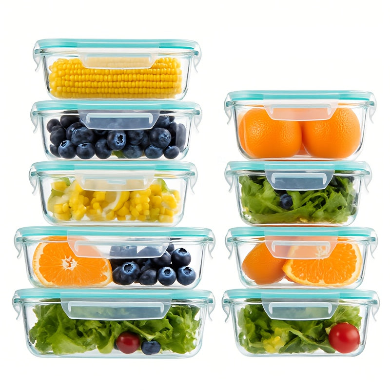 16pcs Glass Food Storage Containers with Lids - Heavy-Duty Thermal Insulated Stackable Airtight Leakproof Lunch Boxes, Microwave, Oven, Freezer & Dishwasher Safe - Clear Glass Meal Prep Containers with Black Lids for Leftovers, Vegetables, Meat, Salads,