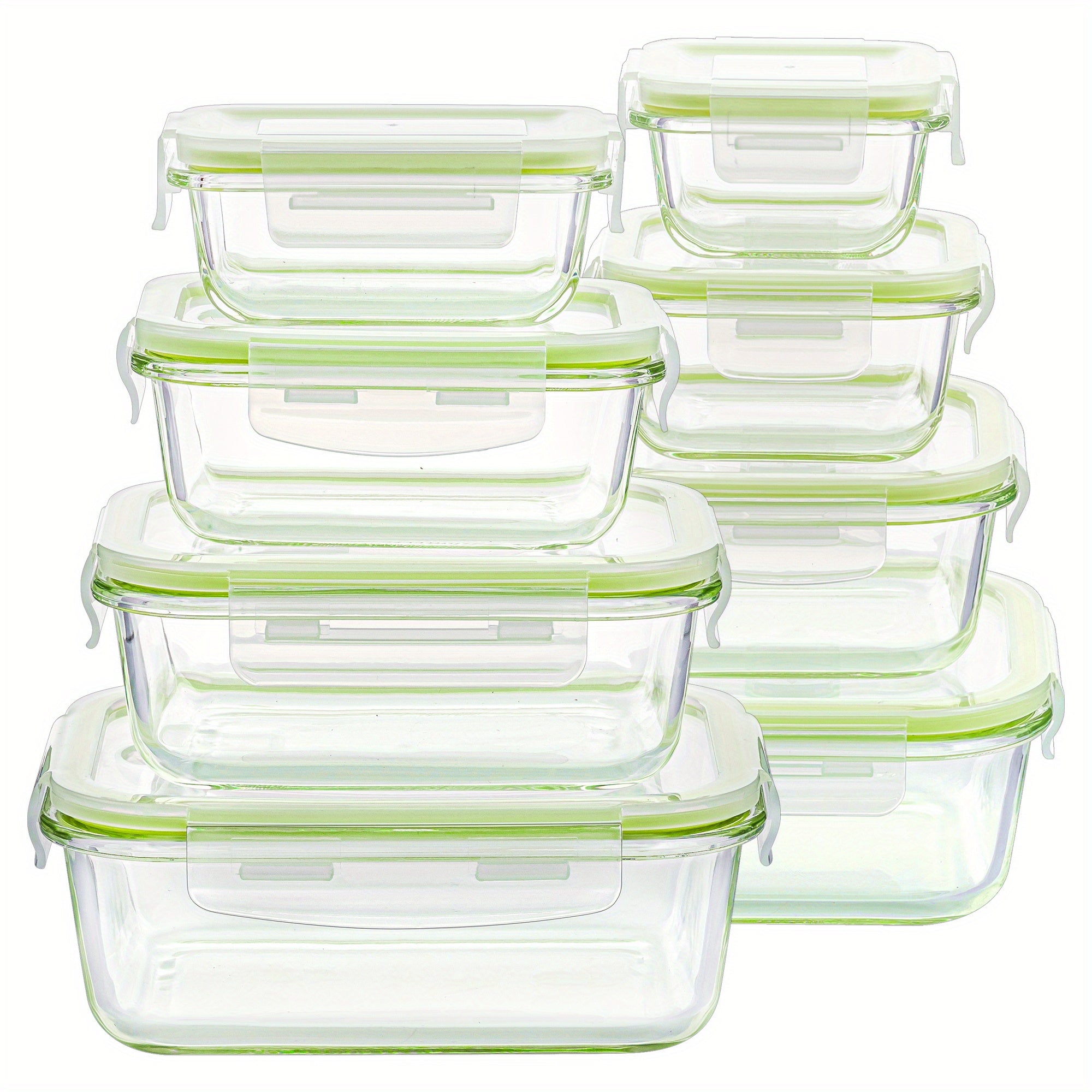 [8 Pack Grass Green Food Tubs] 8 Pack Grass Green Food & Dish Transport-Bus Tubs | Glass Food Storage Containers with Airtight Lids, Meal Prep Containers