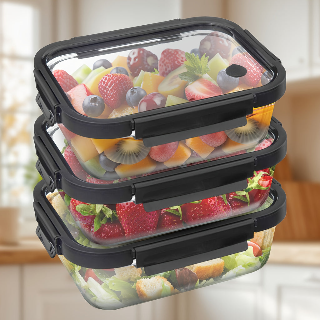 BYLWORKOUT 44oz High Quality Borosilicate Glass Lunch Box With Glass Lid, Suitable For Microwave, Refrigerator, Oven, Reusable Fresh-keeping Boxglass Food Storage Containers With Lids