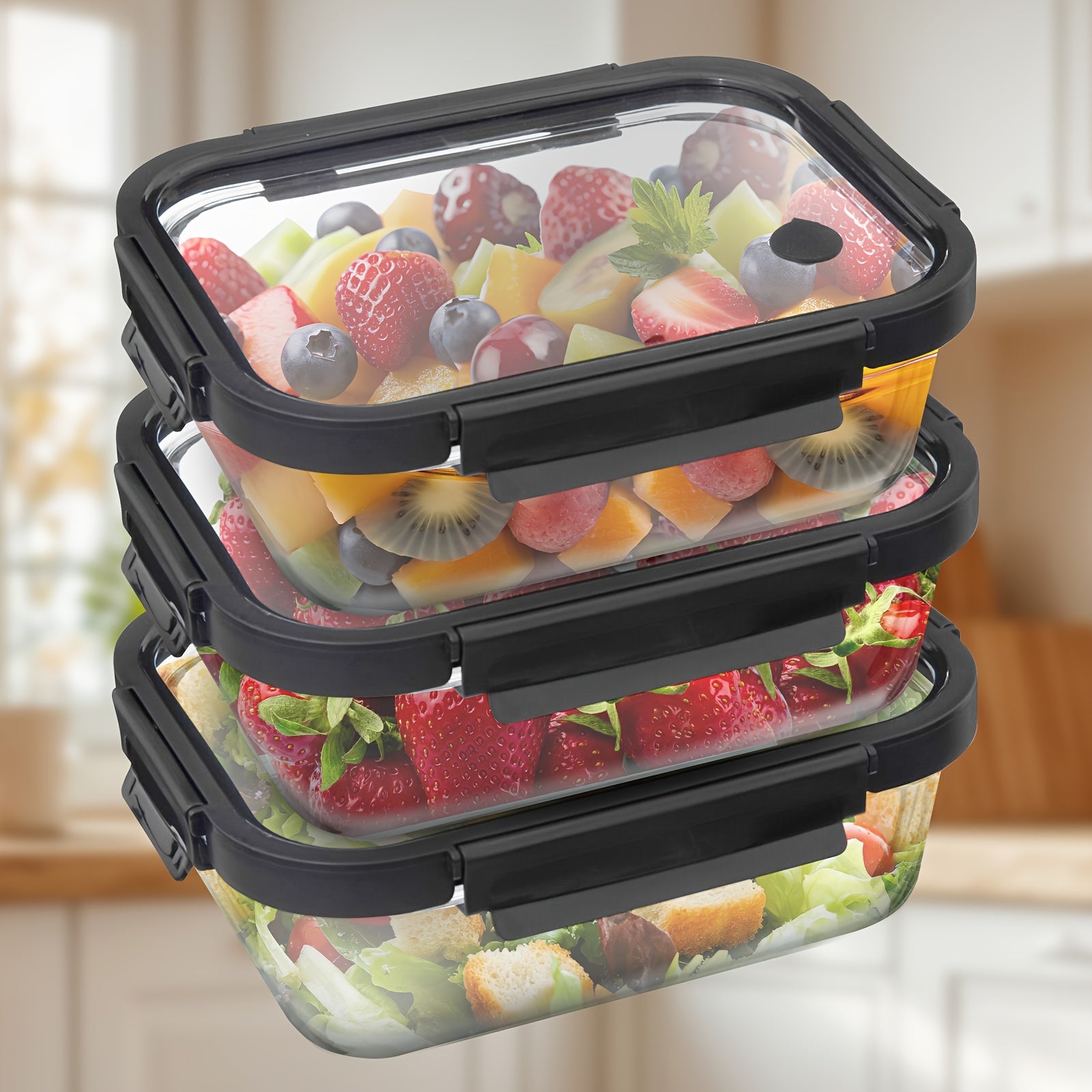 BYLWORKOUT 44oz High Quality Borosilicate Glass Lunch Box With Glass Lid, Suitable For Microwave, Refrigerator, Oven, Reusable Fresh-keeping Boxglass Food Storage Containers With Lids