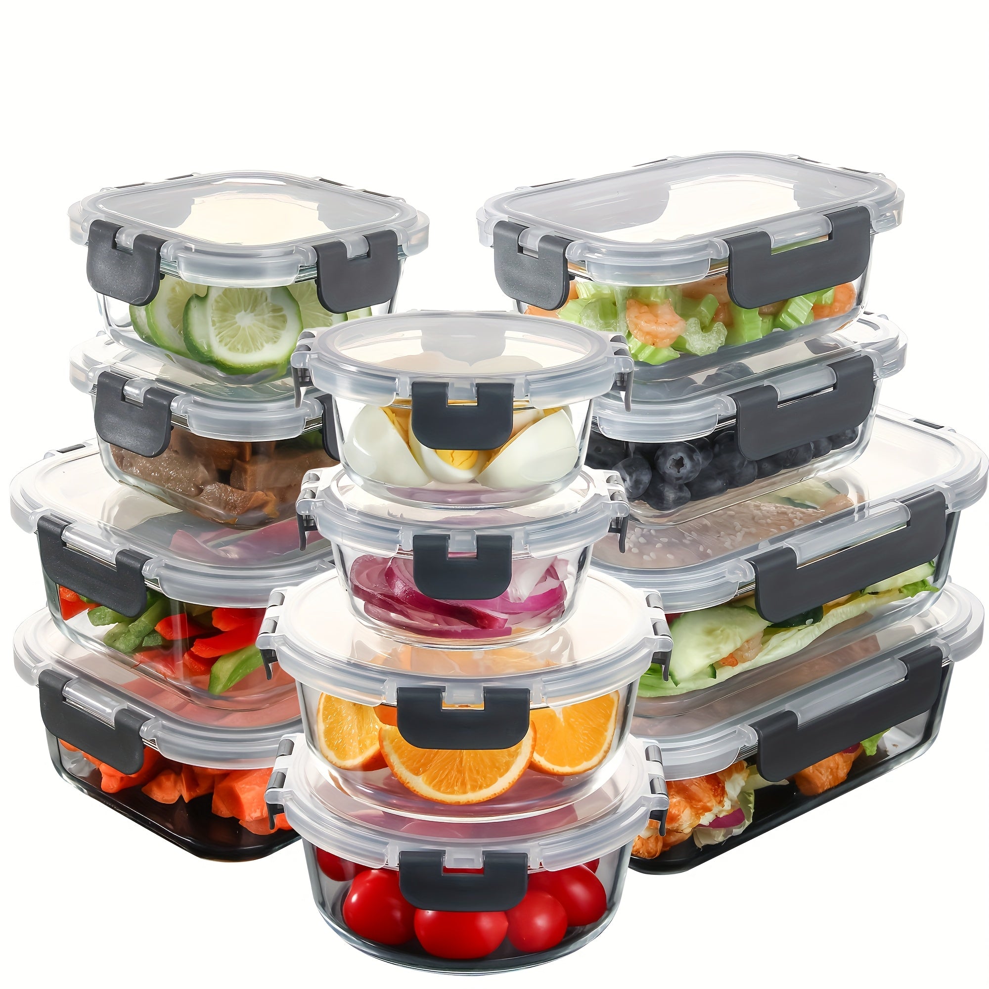12 Pack (12 Containers + 12 Lids) Glass Storage Containers with Lids, Leak-Proof Meal Prep Containers, Dishwasher, Microwave, Oven, Freezer Safe Glass Food Storage Containers for Leftovers, to Go