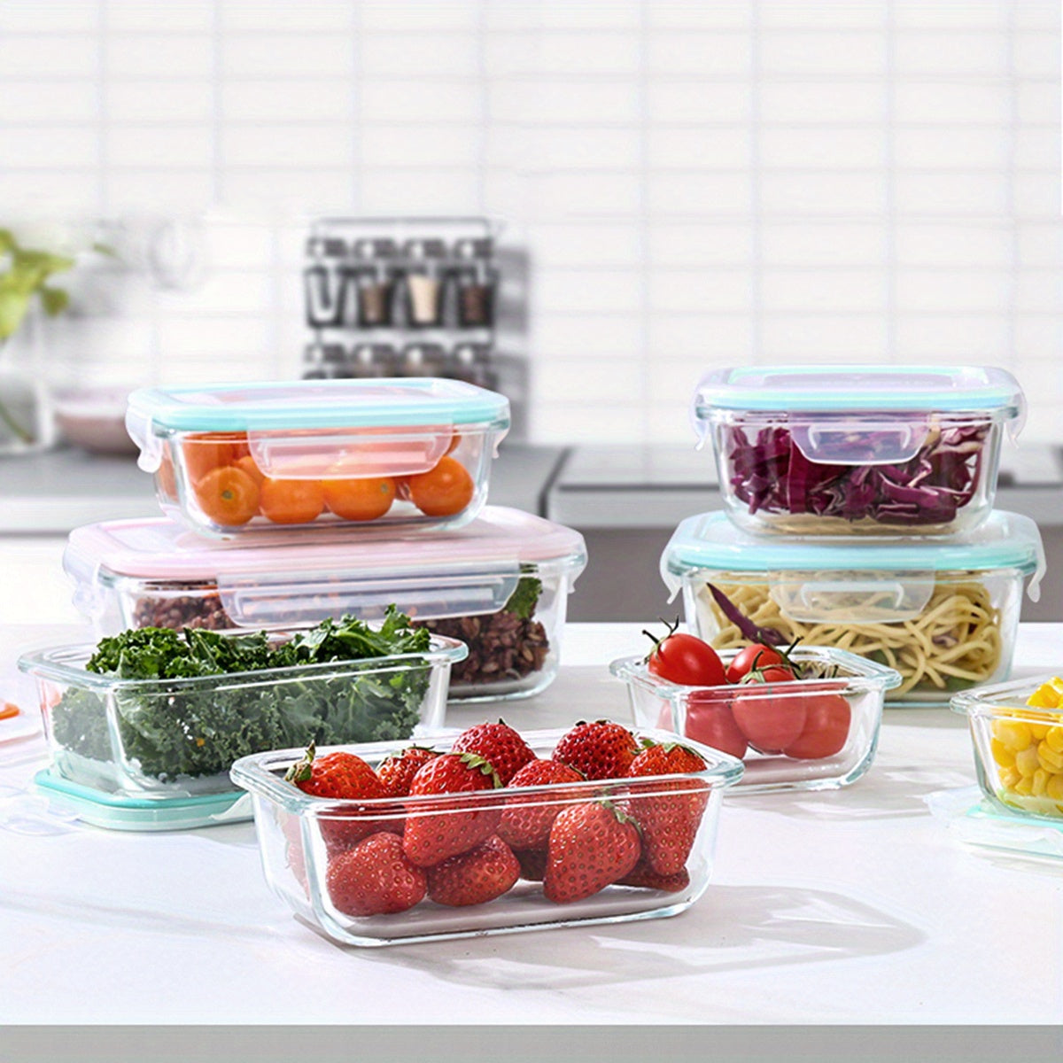 16pcs Glass Meal Prep Containers Set, Food Service Delivery Boxes, Portable Lunch Bento Boxes with Leak-Proof Lids, Suitable for Vegetables and Fruits, Lunch Storage Containers, Kitchen Restaurant/Cafe Back-to-School Supplies, Reusable, Flip-Top Closure,
