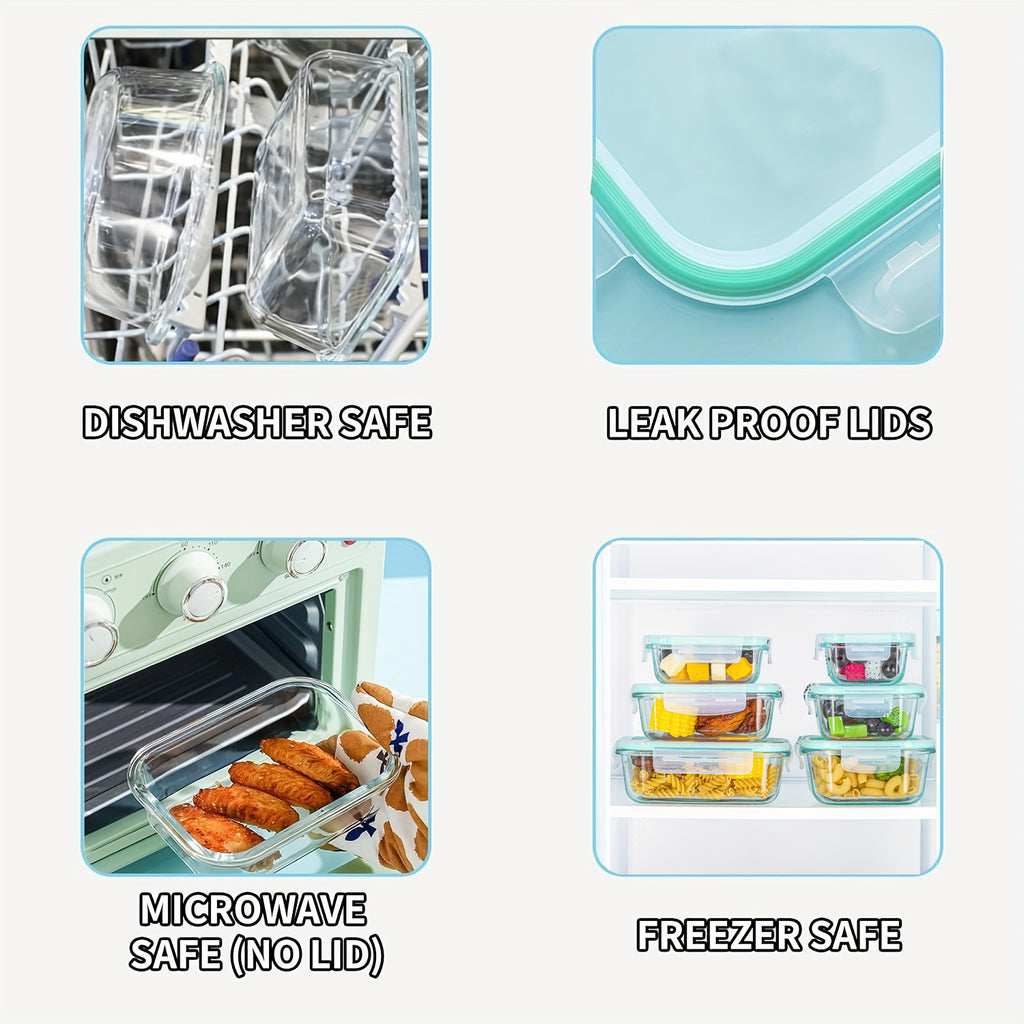 16pcs Glass food storage container, suitable for pre-meal preparation, sealed bento box, kitchen refrigerator crisper with leak-proof lock lid, suitable for microwave, lunch box, oven, refrigerator and dishwasher