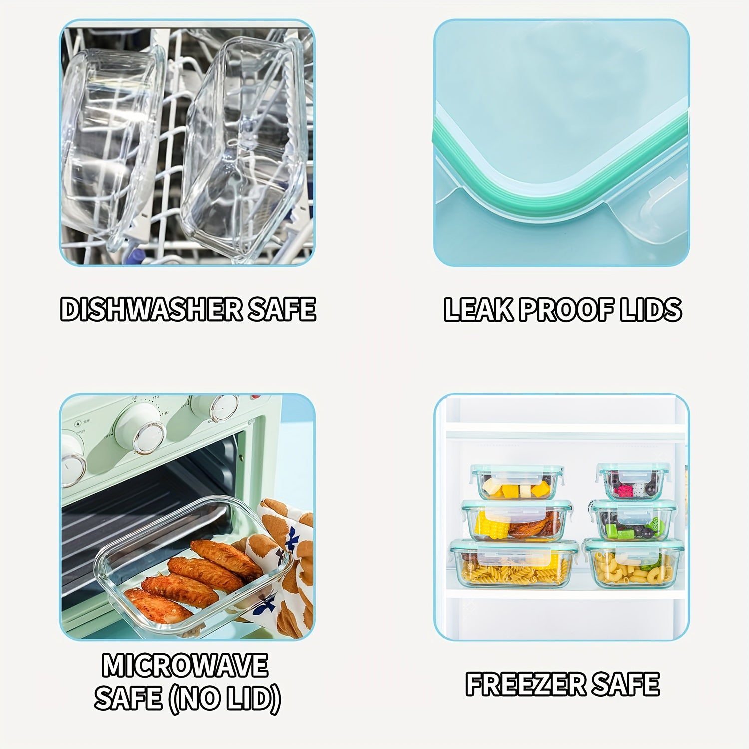 16pcs Glass food storage container, suitable for pre-meal preparation, sealed bento box, kitchen refrigerator crisper with leak-proof lock lid, suitable for microwave, lunch box, oven, refrigerator and dishwasher