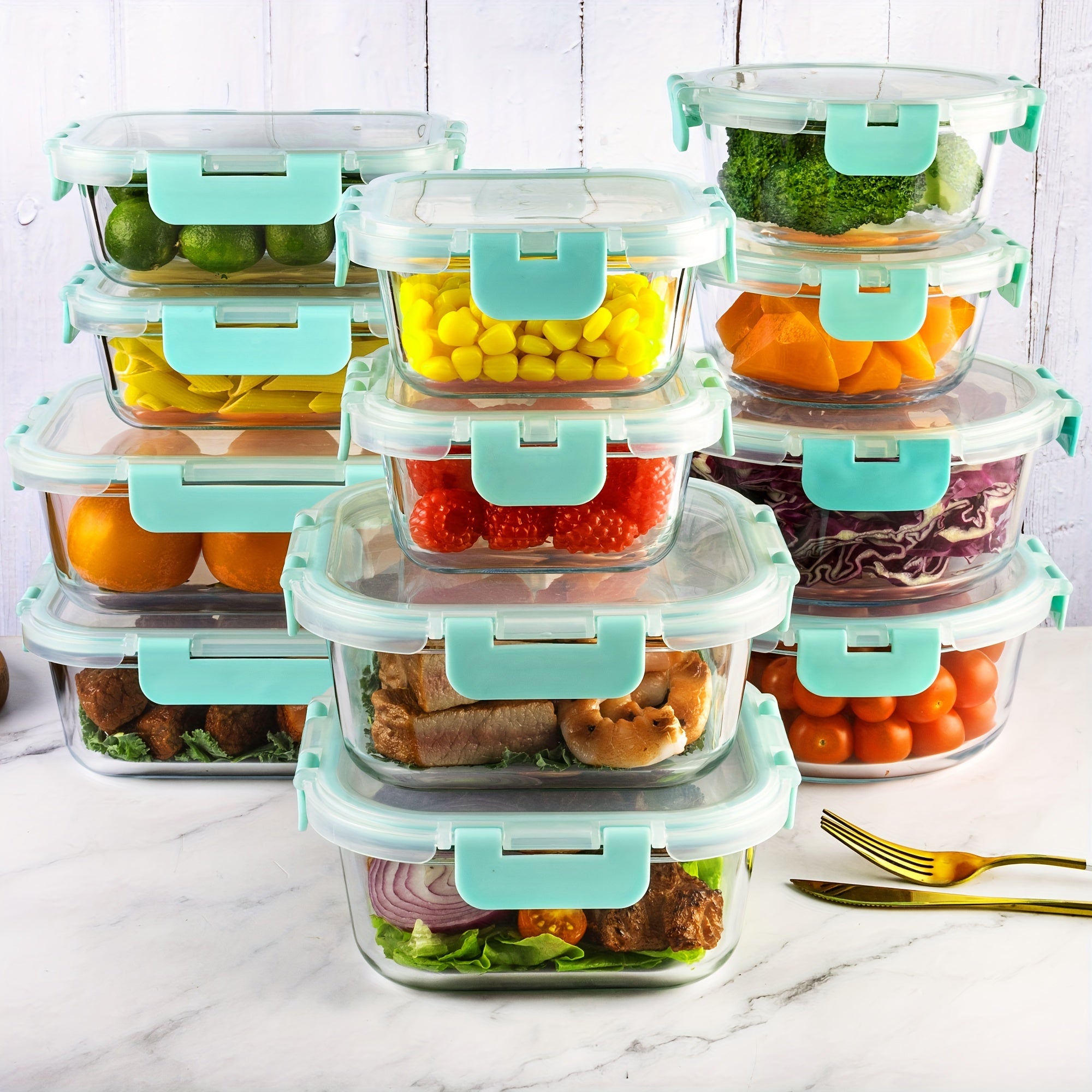 12 Pack (12 Containers + 12 Lids) Glass Storage Containers with Lids, Leak-Proof Meal Prep Containers, Dishwasher, Microwave, Oven, Freezer Safe Glass Food Storage Containers for Leftovers, to Go