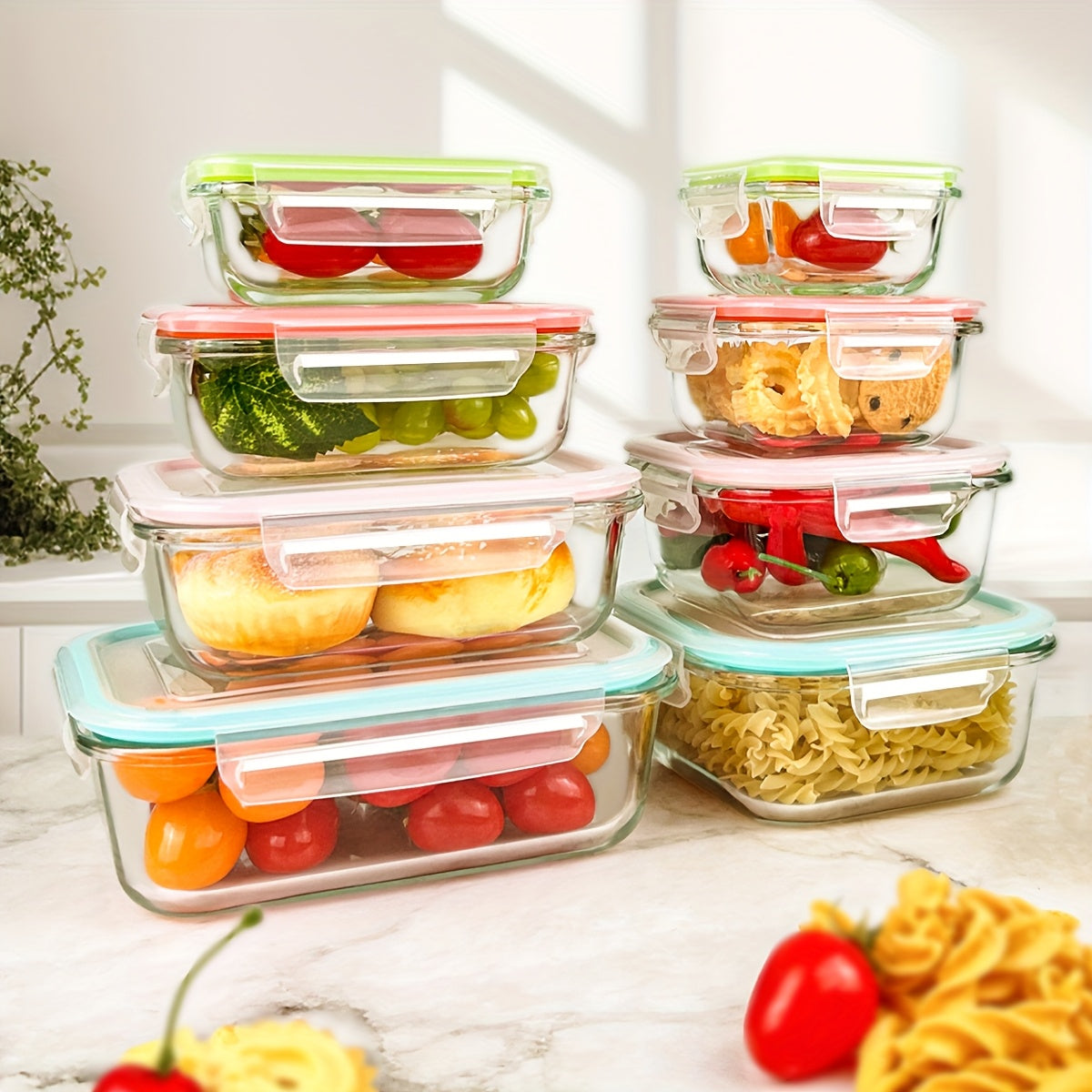 [8 Pack Premium Glass Containers] 8 Pack Premium Glass Food Storage Containers | Airtight & Leak-Proof, Microwave/Oven/Dishwasher/Freezer Safe, BPA-Free Stain-Resistant Square Containers with Flip-Top Lids for Meal Prep, Bento Boxes, Leftovers & Fresh