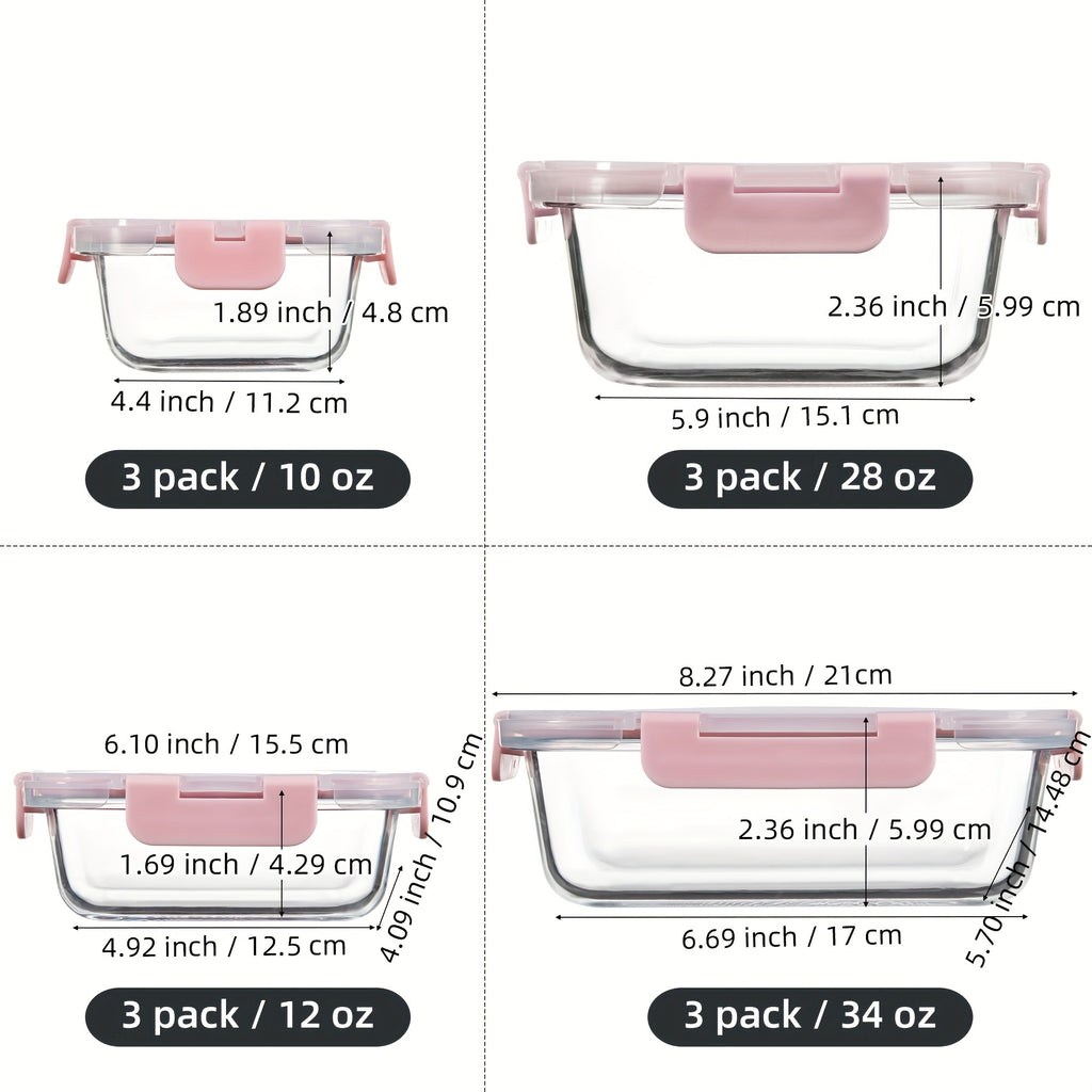 [12-PACK] High Borosilicate Glass Food Storage Containers Set, Glass Food Meal Prep Containers With Leakproof Airtight Lids, Perfect For Home Kitchen Office Lunch Portion Control