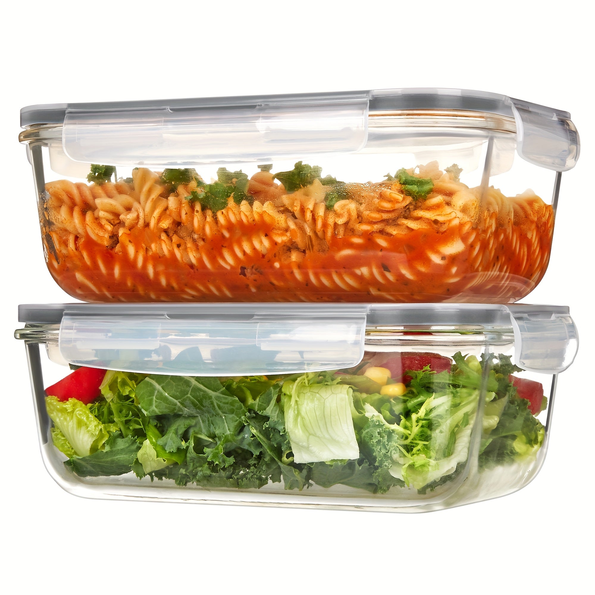 [Airtight Glass Containers] Vtopmart 2Pack Large Glass Storage Containers | 1860ml/ 63oz Meal Prep Food Container Set With Snap Airtight Lid For Baking, Microwave, Oven, Leak Proof, For Freezer, Dishwasher