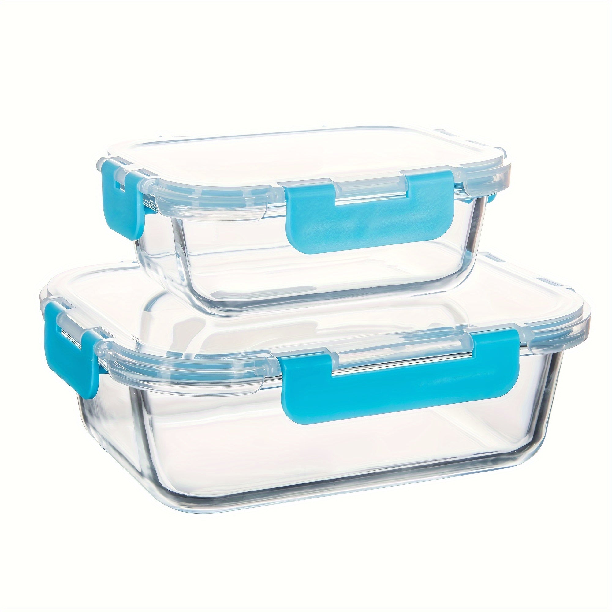 2pcs Glass Meal Prep Containers with Airtight Lids – Microwave, Oven, and Freezer Safe, Transparent Rectangular Food Storage Boxes for Healthy Meal Prep and Organized Kitchen Use