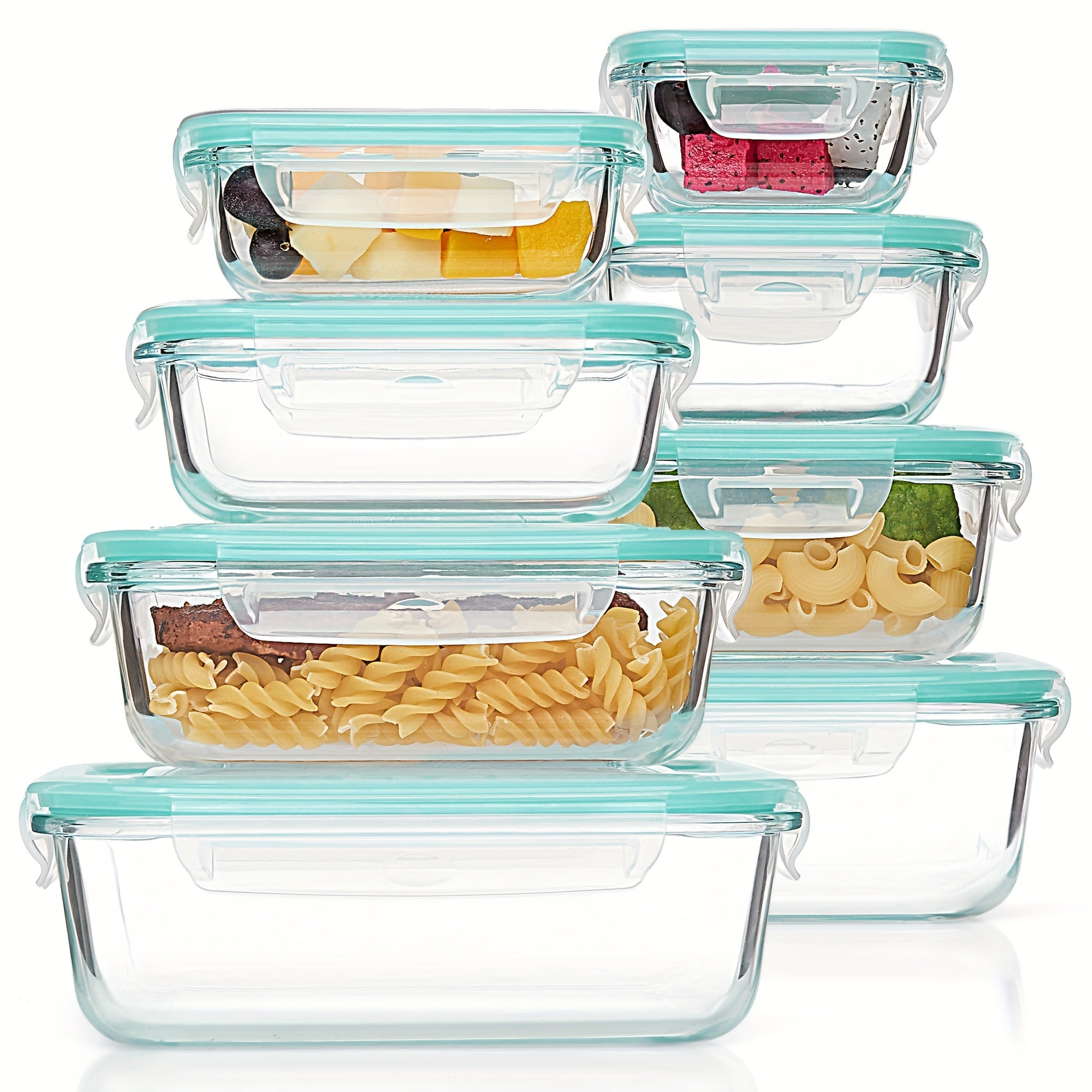 16pcs Glass Food Storage Containers with Lids - Heavy-Duty Thermal Insulated Stackable Airtight Leakproof Lunch Boxes, Microwave, Oven, Freezer & Dishwasher Safe - Clear Glass Meal Prep Containers with Black Lids for Leftovers, Vegetables, Meat, Salads,