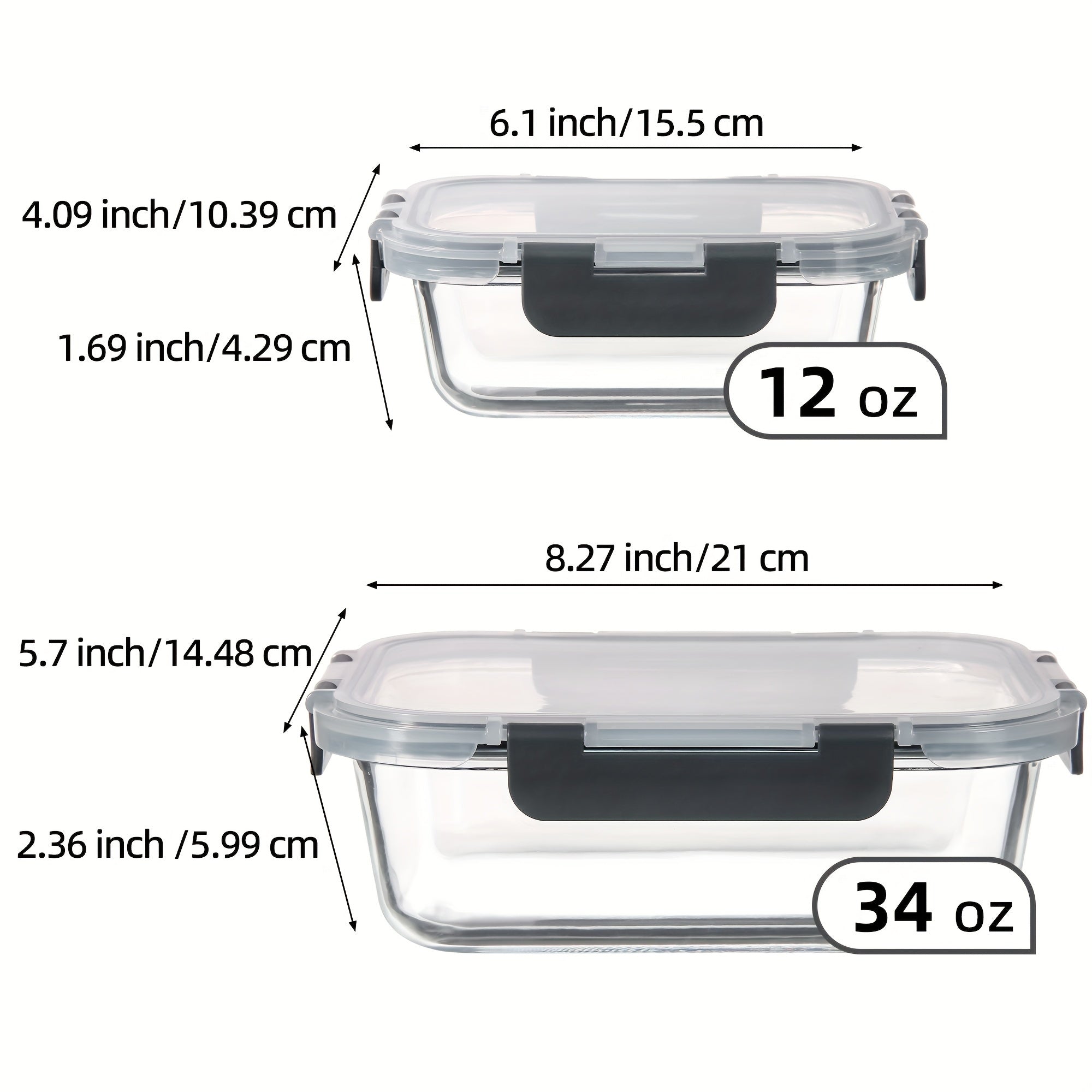 [CYUFU Borosilicate Glass Containers] 2pcs CYUFU High Borosilicate Glass Meal Prep Containers - Leak-Proof, Microwave & Oven Safe, Dishwasher Safe, Reusable, Stackable, Clip-On Closure - Multipurpose Rectangle Food Storage Organizer with Lid