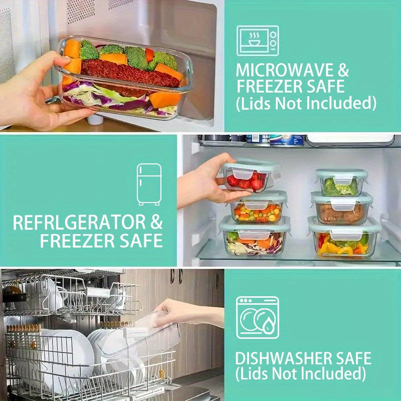 16pcs Glass Meal Prep Containers Set, Food Service Delivery Boxes, Portable Lunch Bento Boxes with Leak-Proof Lids, Suitable for Vegetables and Fruits, Lunch Storage Containers, Kitchen Restaurant/Cafe Back-to-School Supplies, Reusable, Flip-Top Closure,