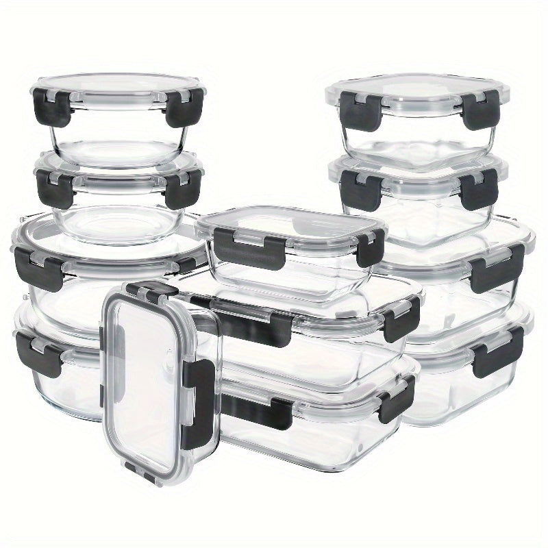 24pcs Airtight Glass Food Storage Containers with Lids - Stackable, Microwave-Safe, Reusable Rectangular Containers for Meal Prep, Salads, Fruits & Vegetables - Perfect for Home & Office Use, Glass Food Storage