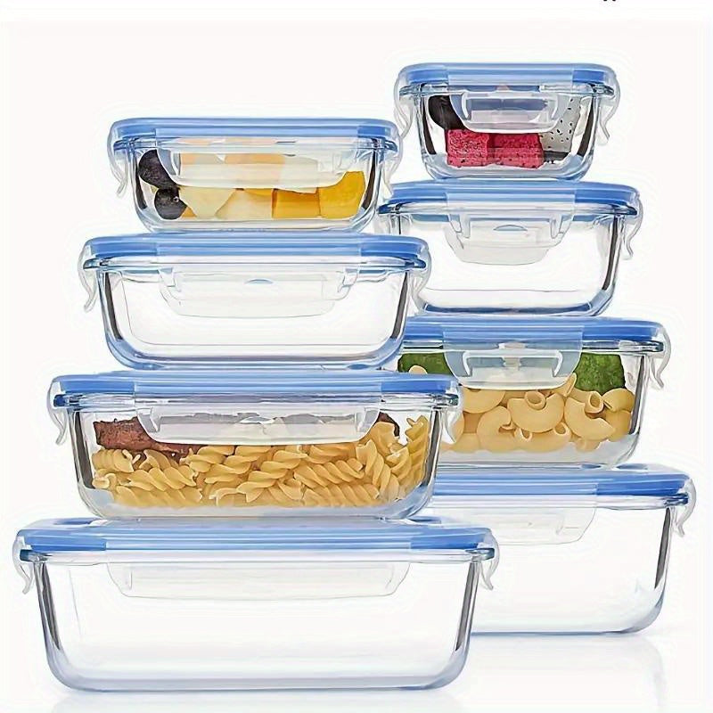 16pcs Glass Meal Prep Containers Set, Food Service Delivery Boxes, Portable Lunch Bento Boxes with Leak-Proof Lids, Suitable for Vegetables and Fruits, Lunch Storage Containers, Kitchen Restaurant/Cafe Back-to-School Supplies, Reusable, Flip-Top Closure,