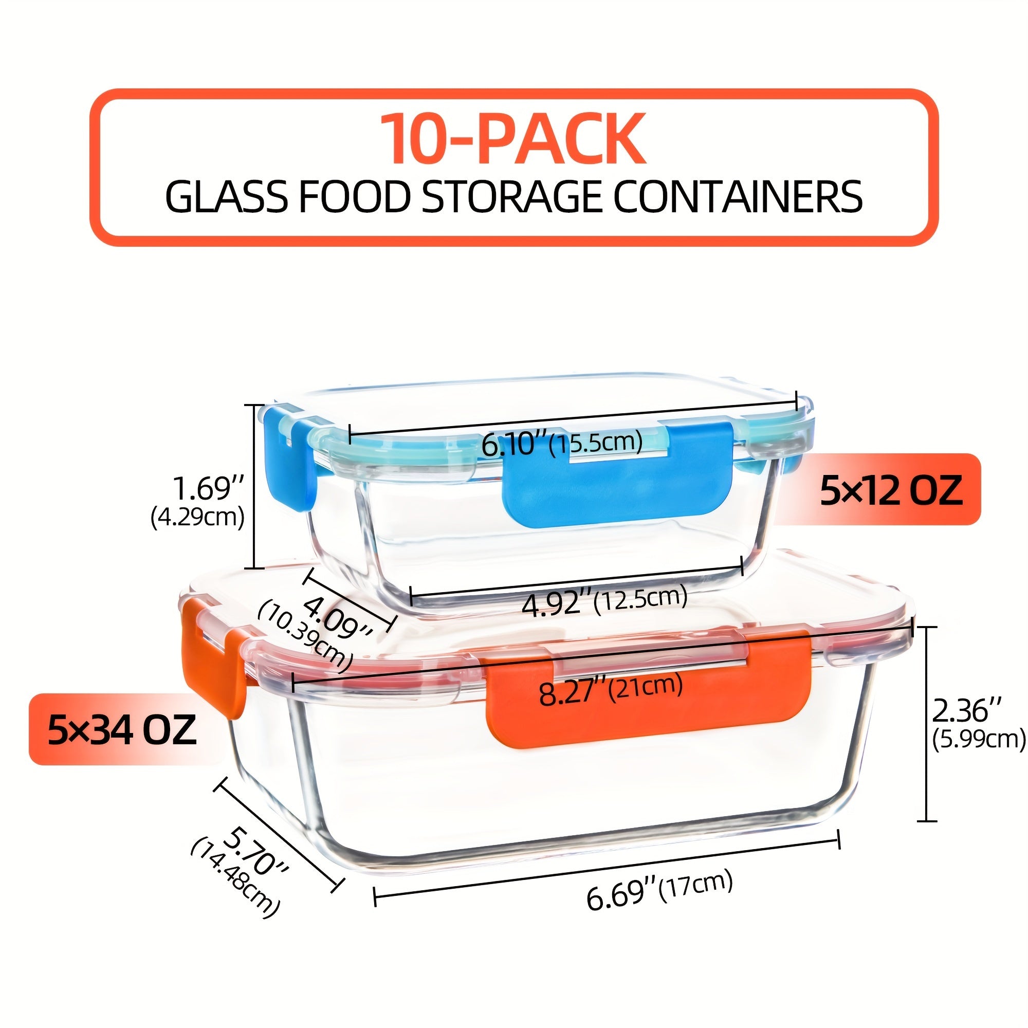 [10-PACK] High Borosilicate Glass Meal Prep Containers Set, Food Storage Containers with Airtight Leakproof Lids, for Home Kitchen Office Lunch, Dark Purple