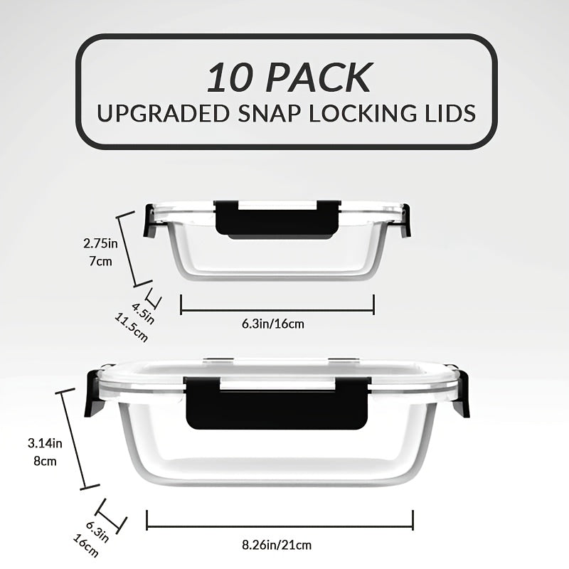21pcs Glass Food Storage Containers with Leak-Proof Lids - Microwave, Oven, Freezer & Dishwasher Safe - Airtight Stackable Bowls with Flip-Top Lids - Clear Glass Lunch Containers for Meal Prep, Leftovers, Kitchen - Ideal Kitchen Gift for Home Cooks,