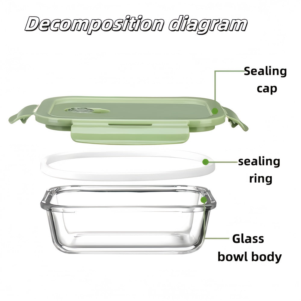 1pc Green Rectangular 35.17oz Borosilicate Thickened Glass Food Storage Container Leak-Proof, Healthy and Safe, Microwave and Oven Heatable, Refrigerator Freezer, Built-in Silicone Ring with Four-Side Locking Dual Seal, Airtight Lid, Stackable, Reusable