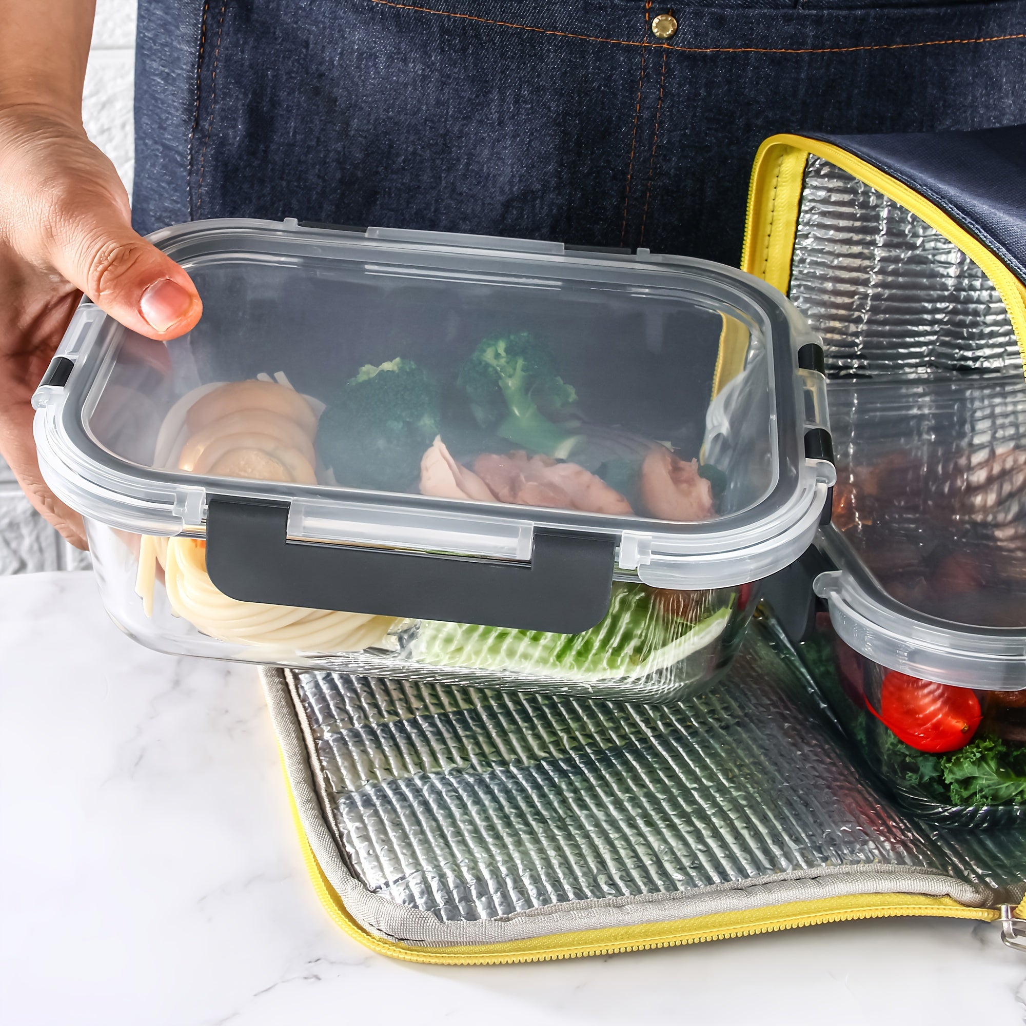 2 Pack Glass Food Storage Containers With Airtight Lids, Ideal For Meal Prep, Lunches - Microwave And Dishwasher Safe