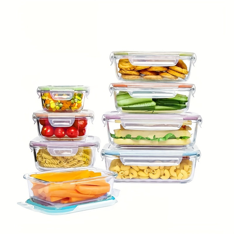 16pcs Glass food storage container, suitable for pre-meal preparation, sealed bento box, kitchen refrigerator crisper with leak-proof lock lid, suitable for microwave, lunch box, oven, refrigerator and dishwasher