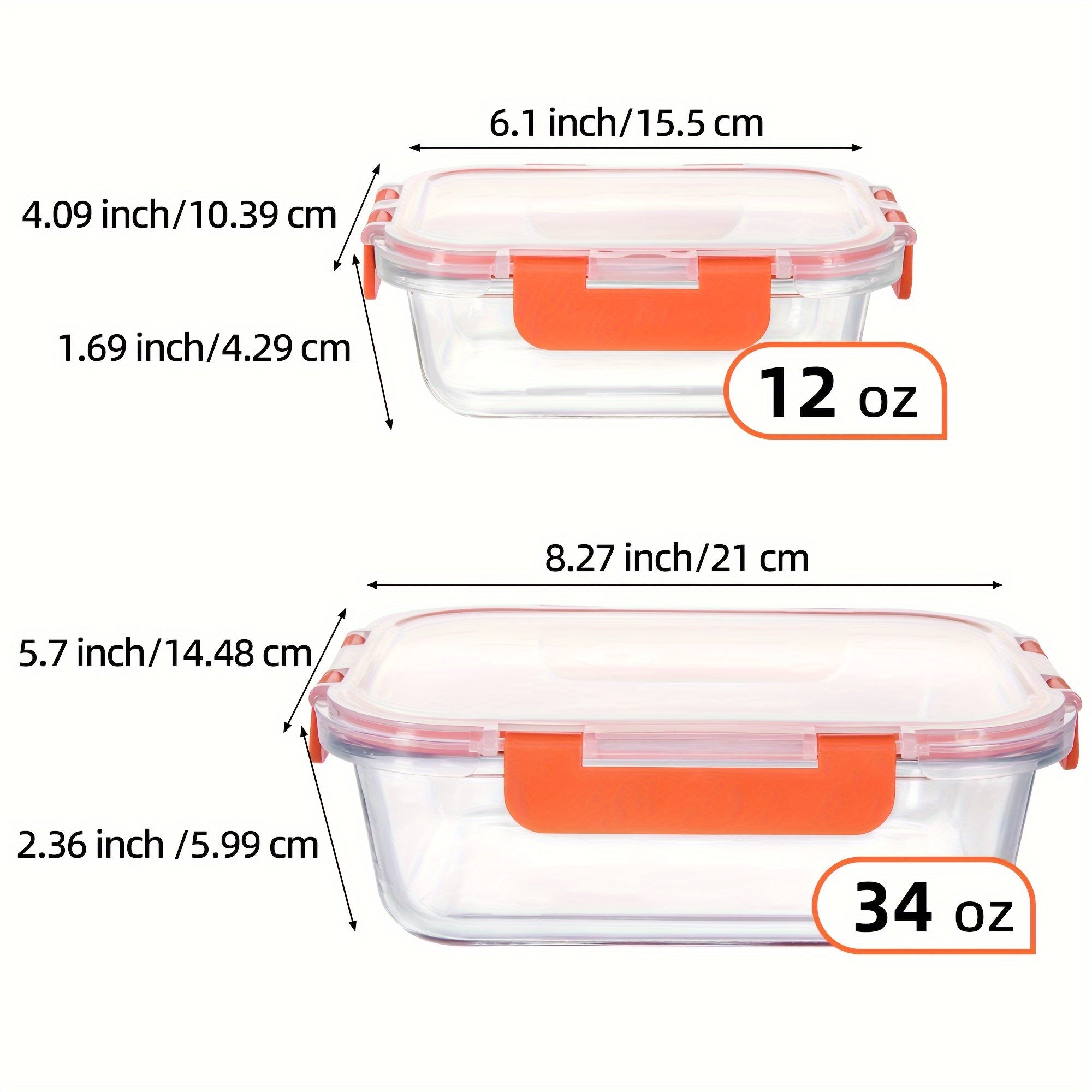 2pcs Glass Meal Prep Containers with Airtight Lids – Microwave, Oven, and Freezer Safe, Transparent Rectangular Food Storage Boxes for Healthy Meal Prep and Organized Kitchen Use