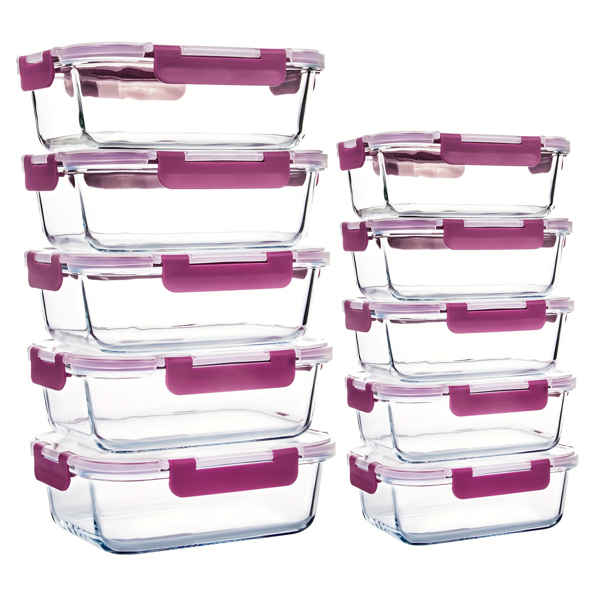 [10-PACK] High Borosilicate Glass Meal Prep Containers Set, Food Storage Containers with Airtight Leakproof Lids, for Home Kitchen Office Lunch, Dark Purple