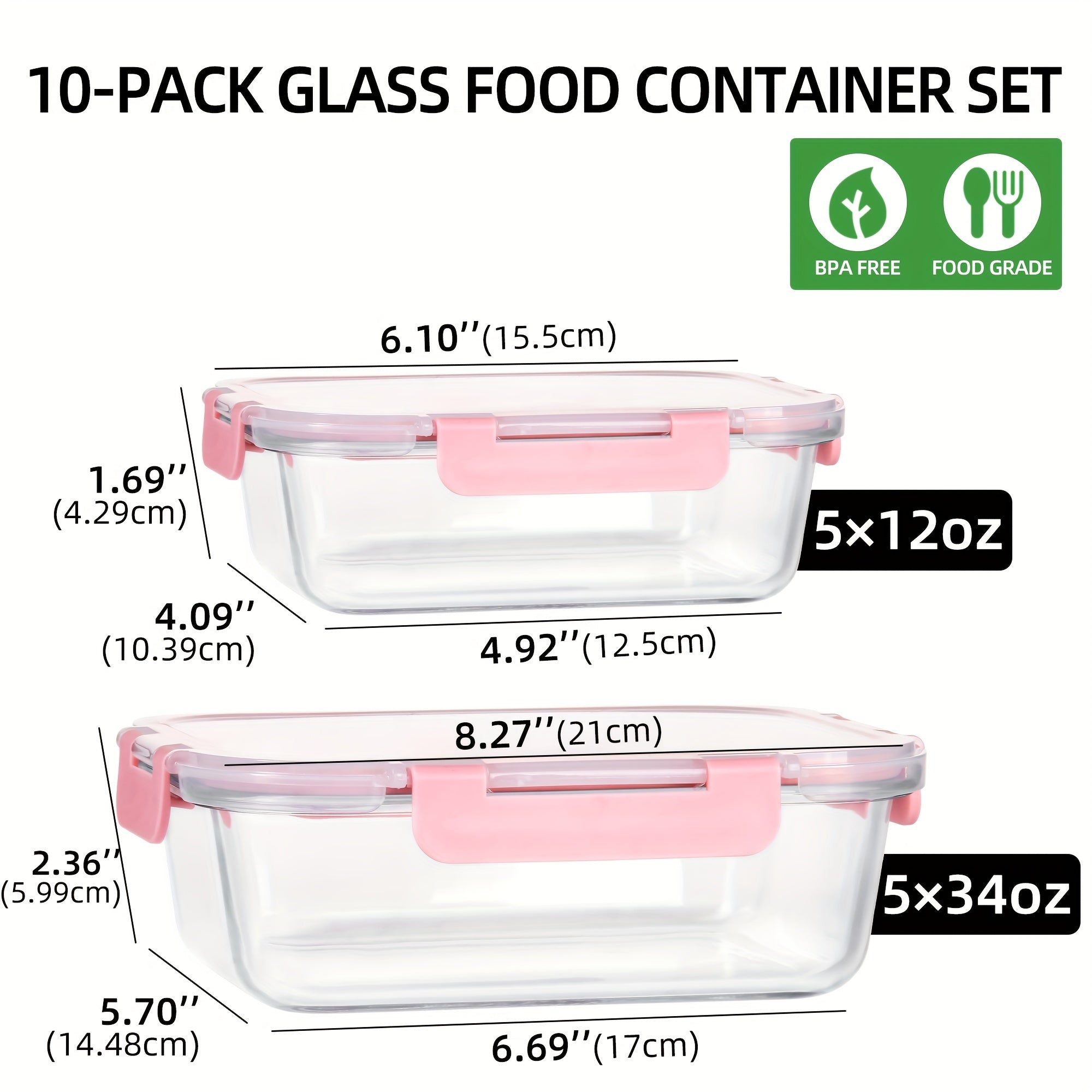 [10-PACK] High Borosilicate Glass Meal Prep Containers Set, Food Storage Containers with Airtight Leakproof Lids, For Home Kitchen Office Lunch Restaurant