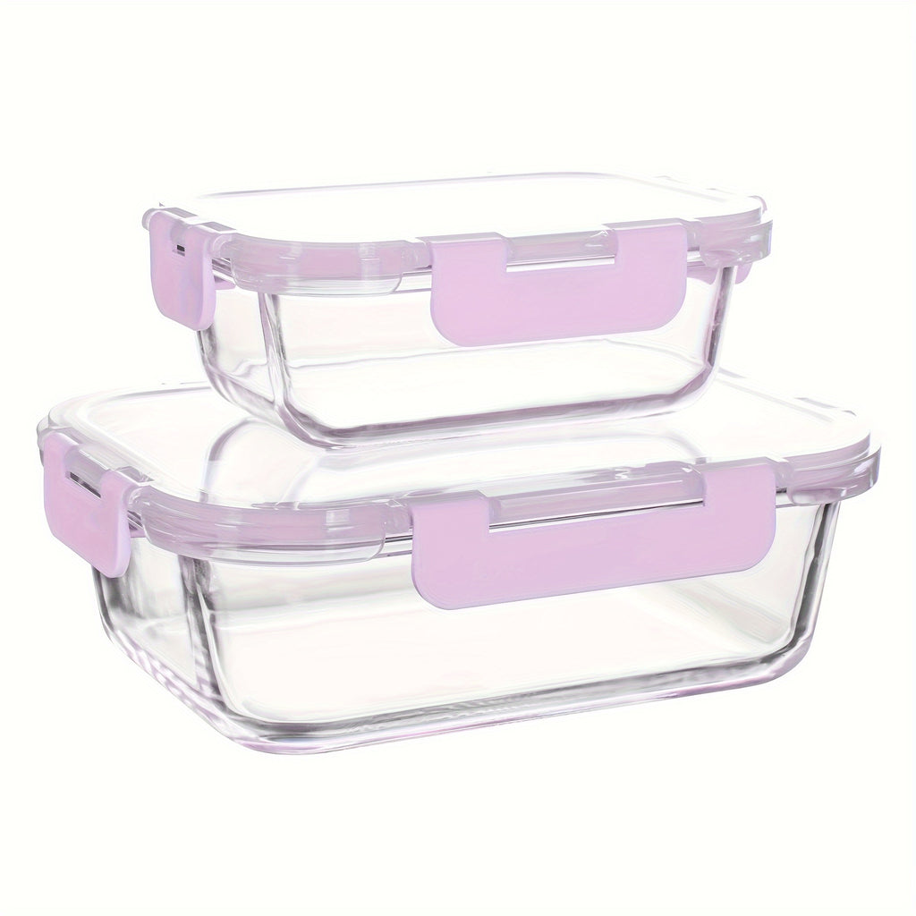 2pcs Glass Meal Prep Containers with Airtight Lids – Microwave, Oven, and Freezer Safe, Transparent Rectangular Food Storage Boxes for Healthy Meal Prep and Organized Kitchen Use