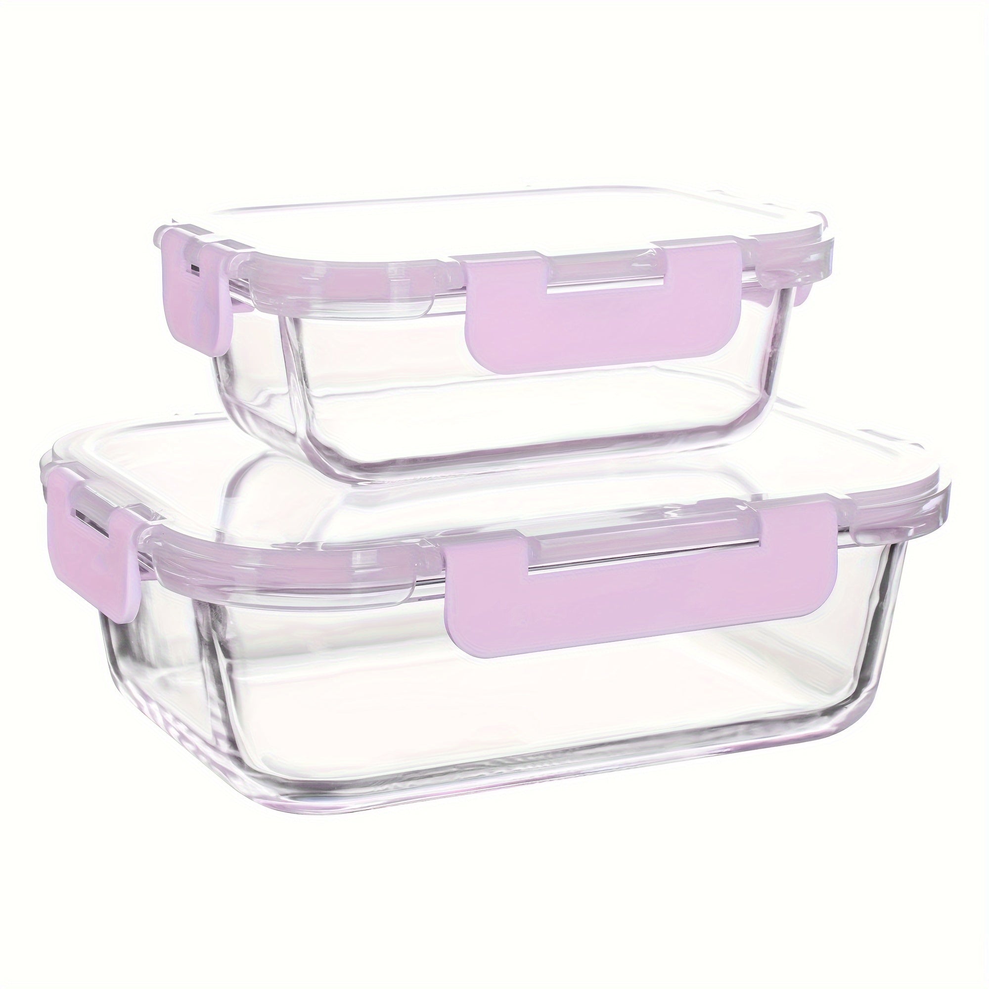 2pcs Glass Meal Prep Containers with Airtight Lids – Microwave, Oven, and Freezer Safe, Transparent Rectangular Food Storage Boxes for Healthy Meal Prep and Organized Kitchen Use